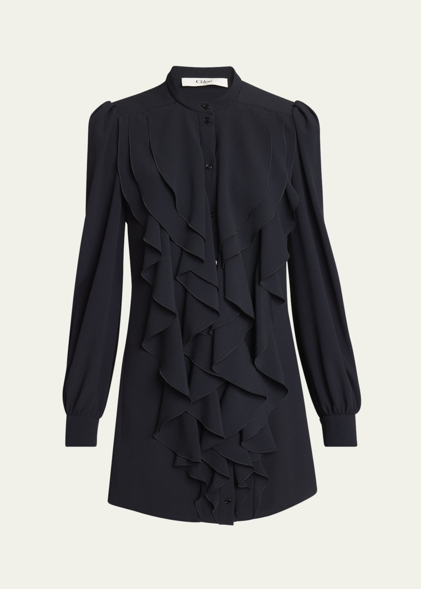 Chloe Ruffle Front Long-Sleeve Mini Dress Image 1 of 5