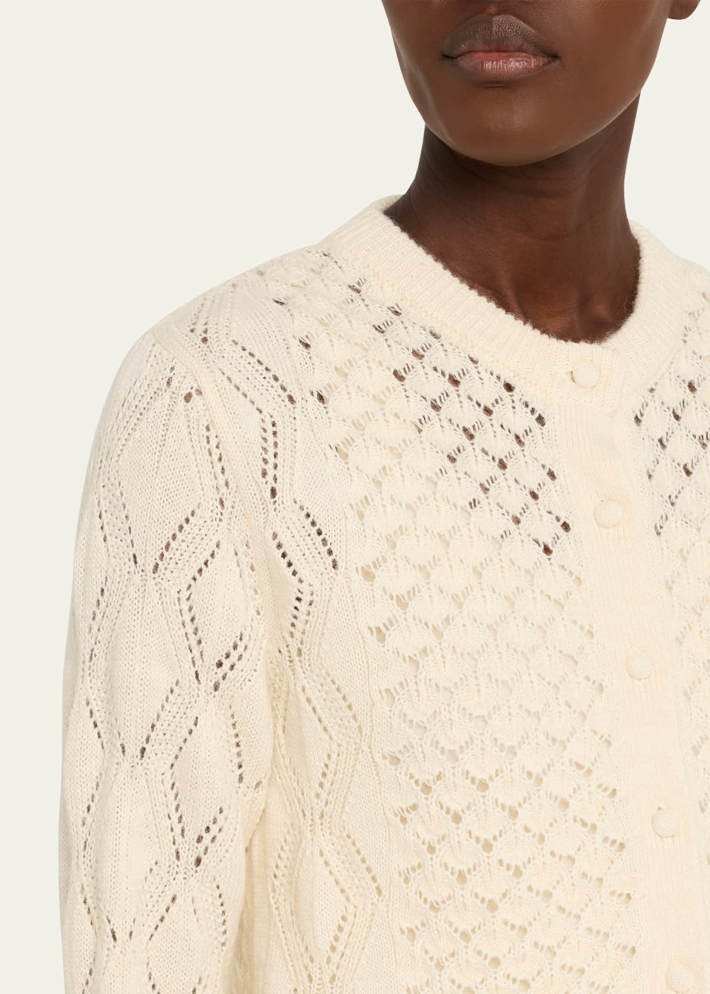 Chloe Open-Knit Ruffle Crewneck Cardigan Image 5 of 5