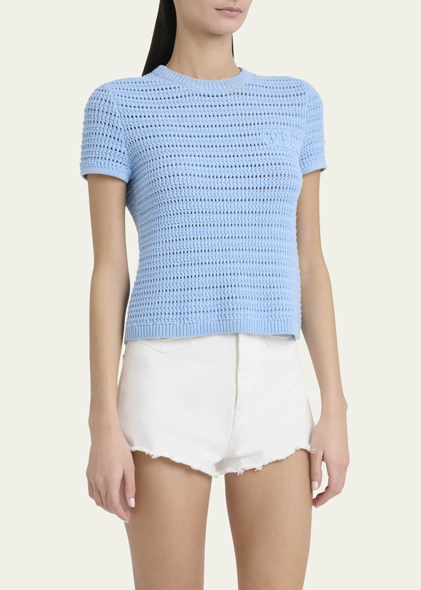 Chloe Open-Knit Logo Embroidered Top Image 4 of 5