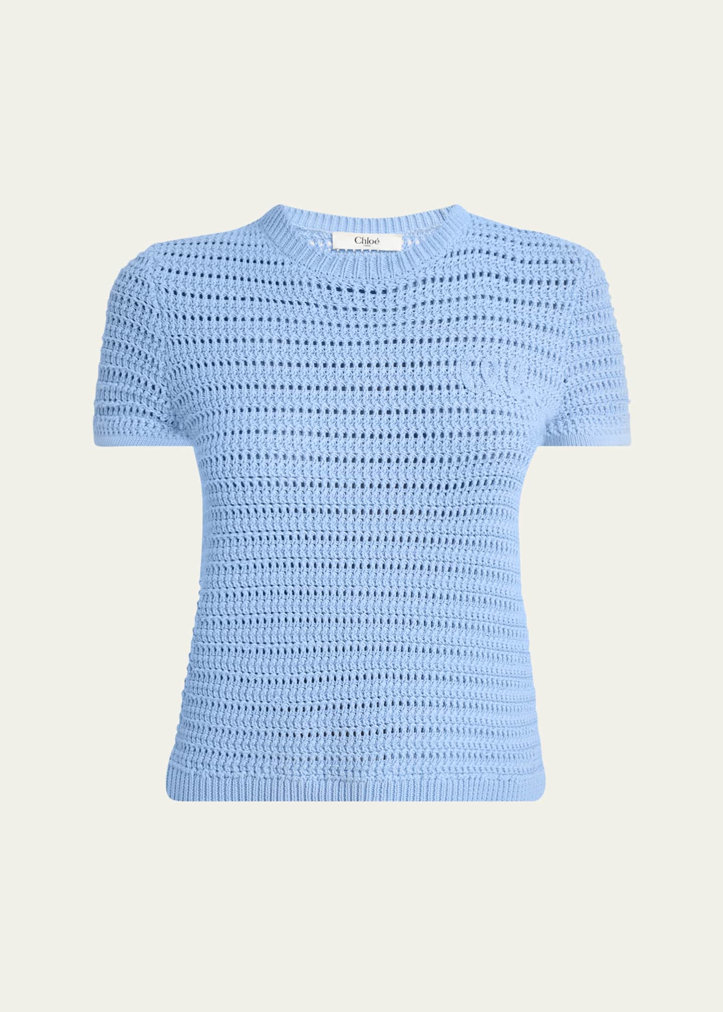 Chloe Open-Knit Logo Embroidered Top Image 1 of 5