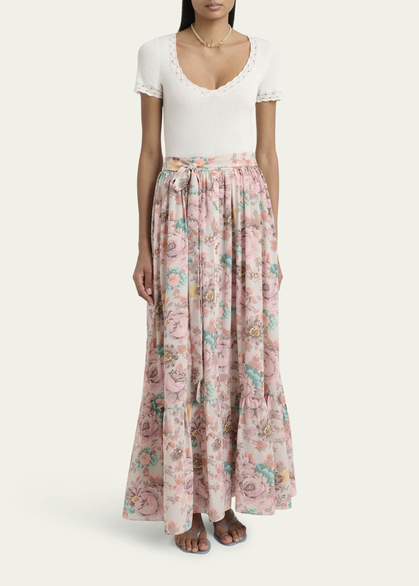 Chloe Belted Floral-Print Silk Maxi Skirt Image 2 of 5