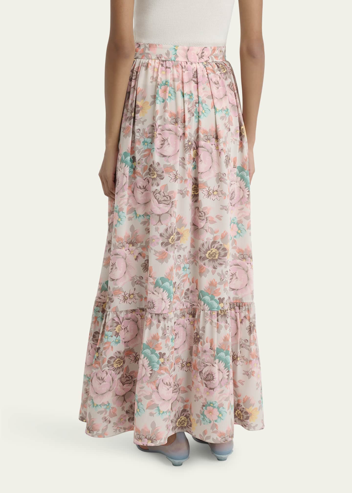 Chloe Belted Floral-Print Silk Maxi Skirt Image 3 of 5