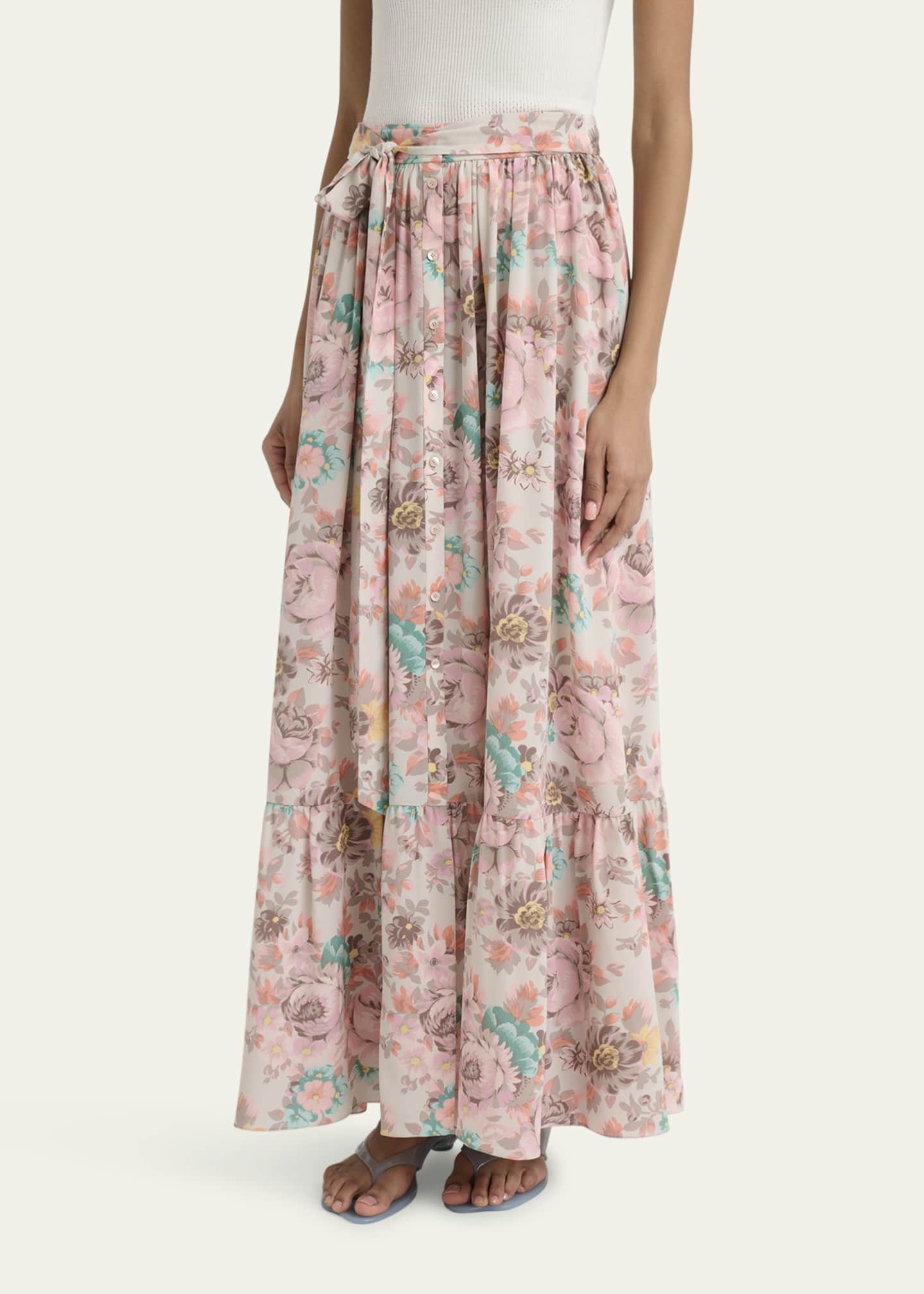 Chloe Belted Floral-Print Silk Maxi Skirt Image 4 of 5