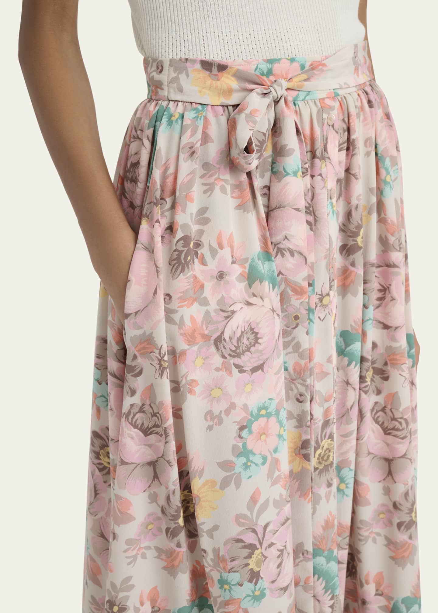 Chloe Belted Floral-Print Silk Maxi Skirt Image 5 of 5
