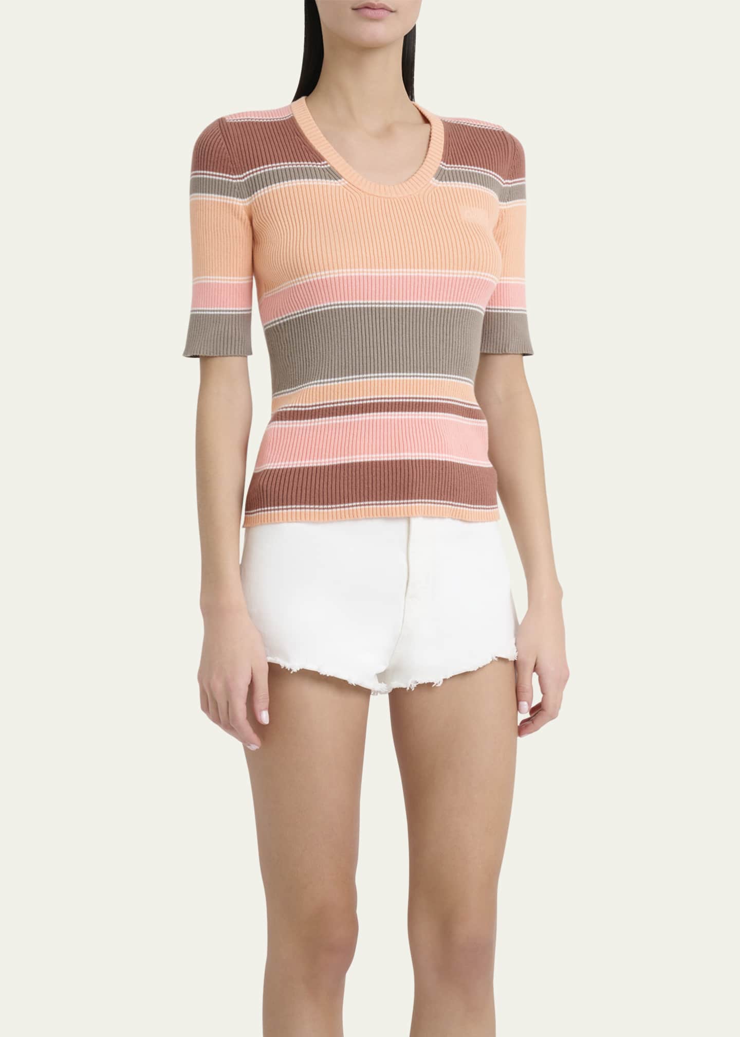 Chloe Striped Crewneck Rib Knit Cotton Top - Bergdorf Goodman