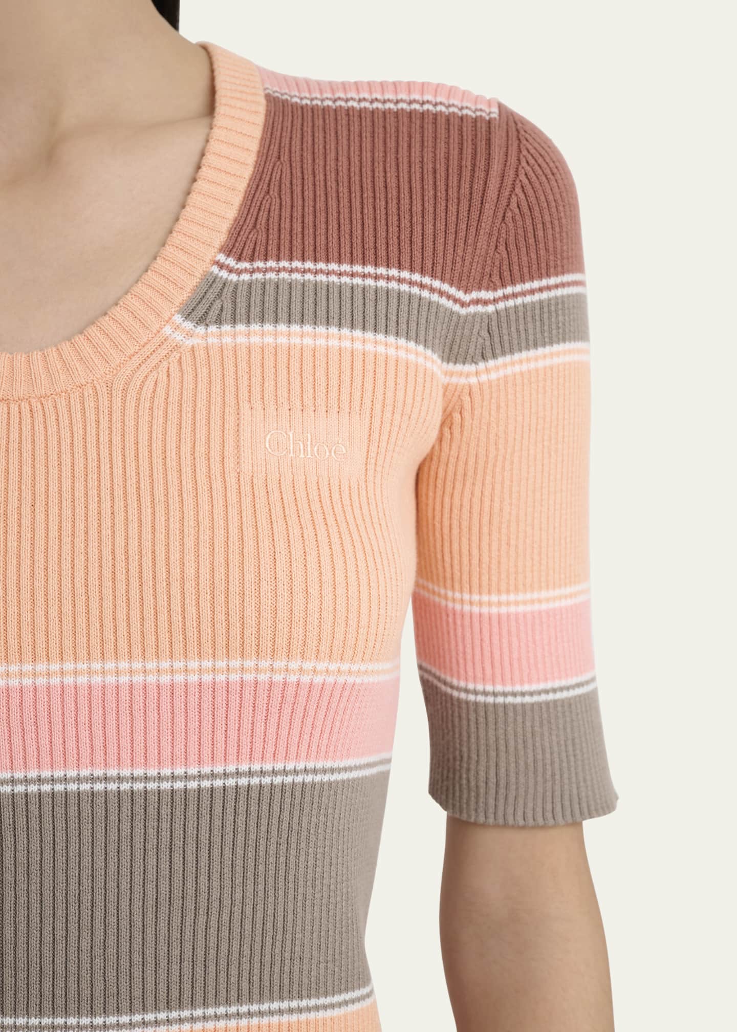 Chloe Striped Crewneck Rib Knit Cotton Top - Bergdorf Goodman