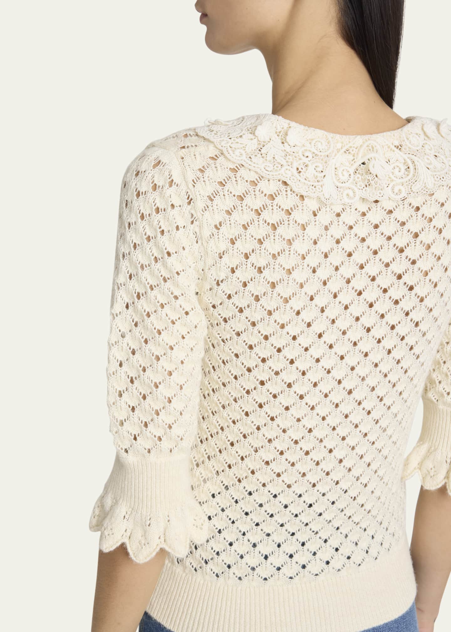 Chloe Lace-Collar Open Knit Polo Top Image 5 of 5