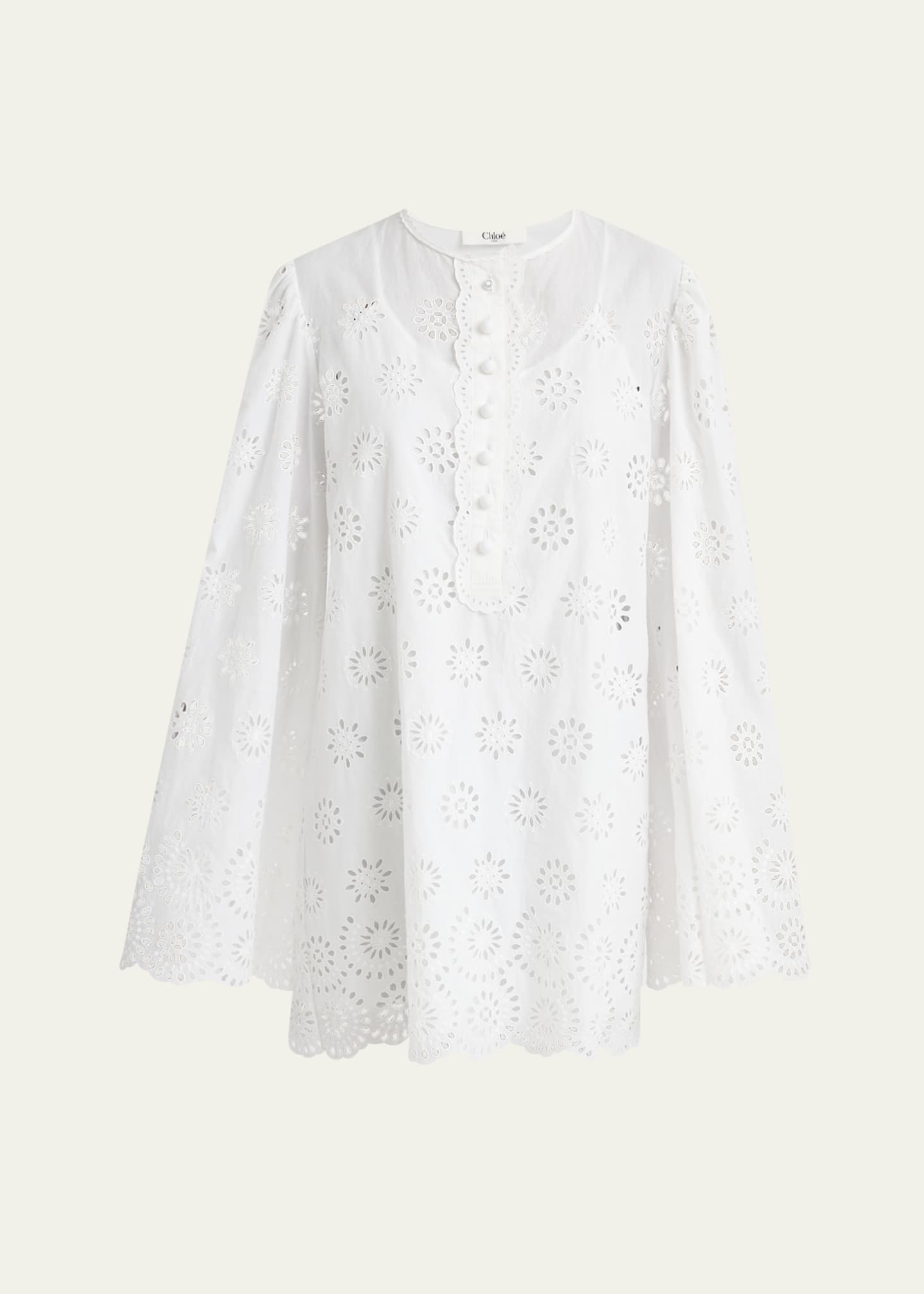 Chloe Scalloped Eyelet-Embroidered Mini Shift Dress Image 1 of 5