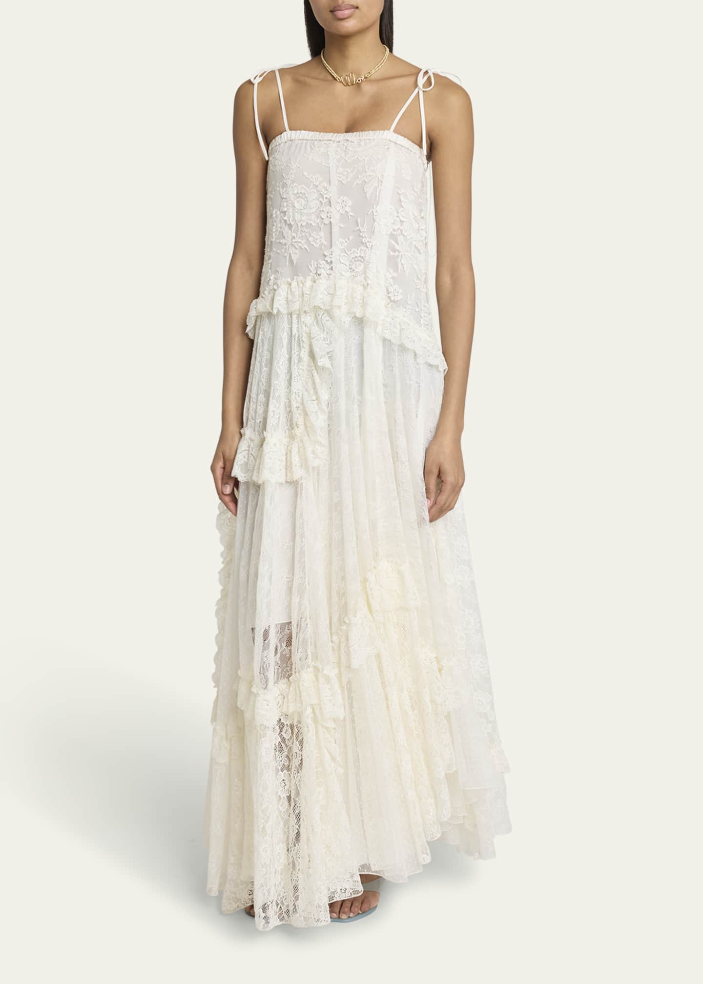Chloe Ruffle-Trim Floral Lace Maxi Dress Image 4 of 5