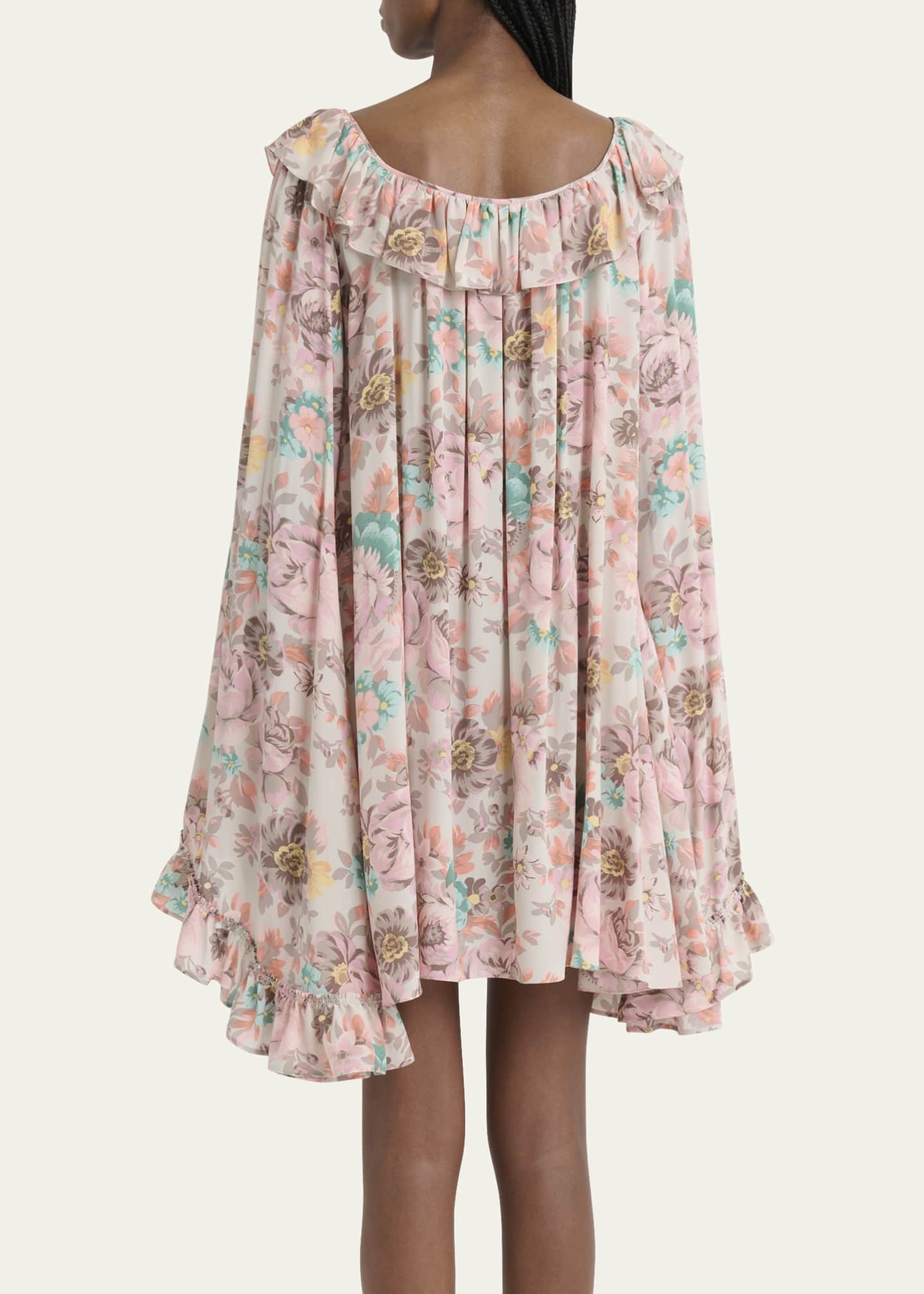 Chloe Ruffle-Trim Silk Mini Shift Dress Image 3 of 5