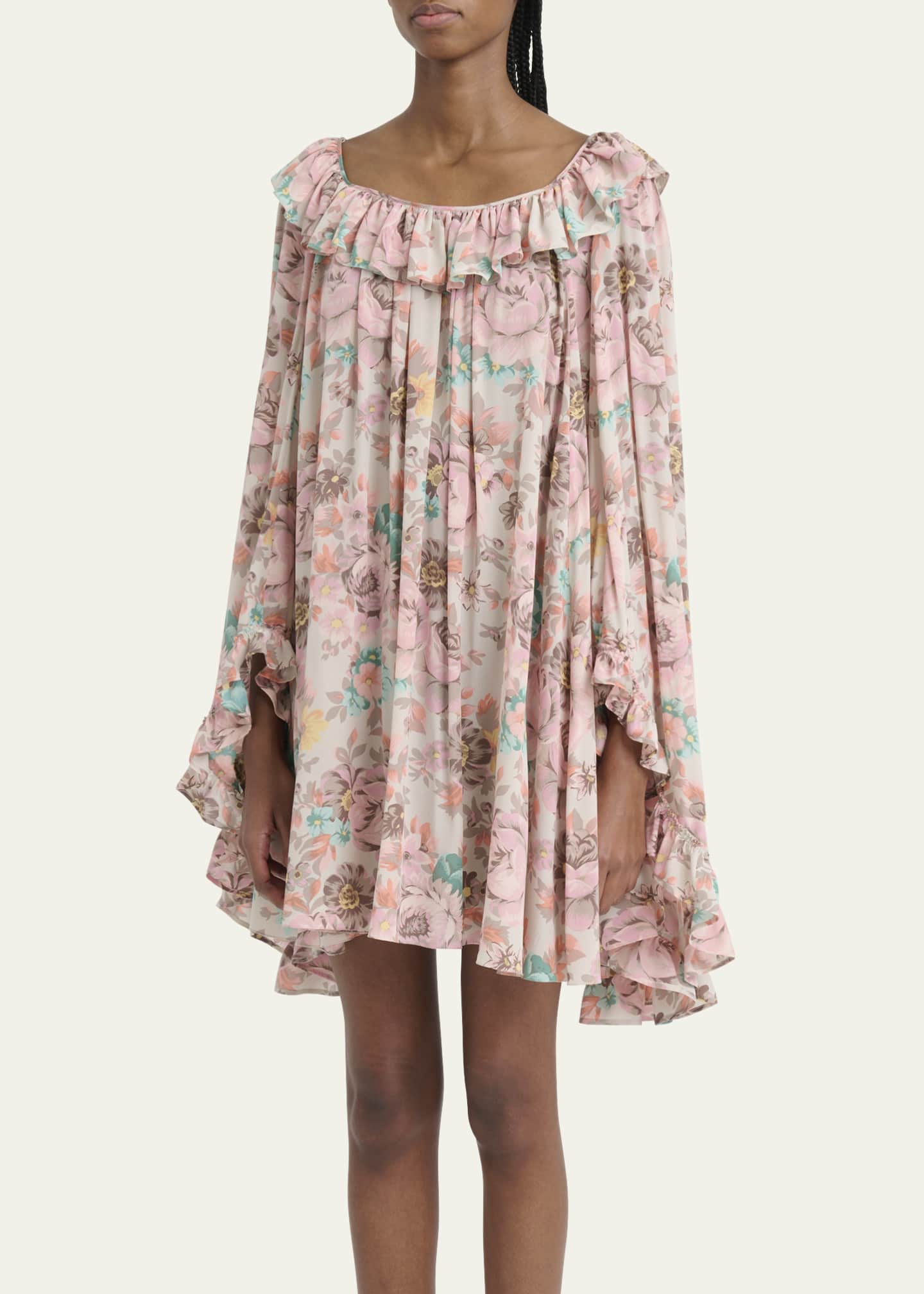 Chloe Ruffle-Trim Silk Mini Shift Dress Image 4 of 5