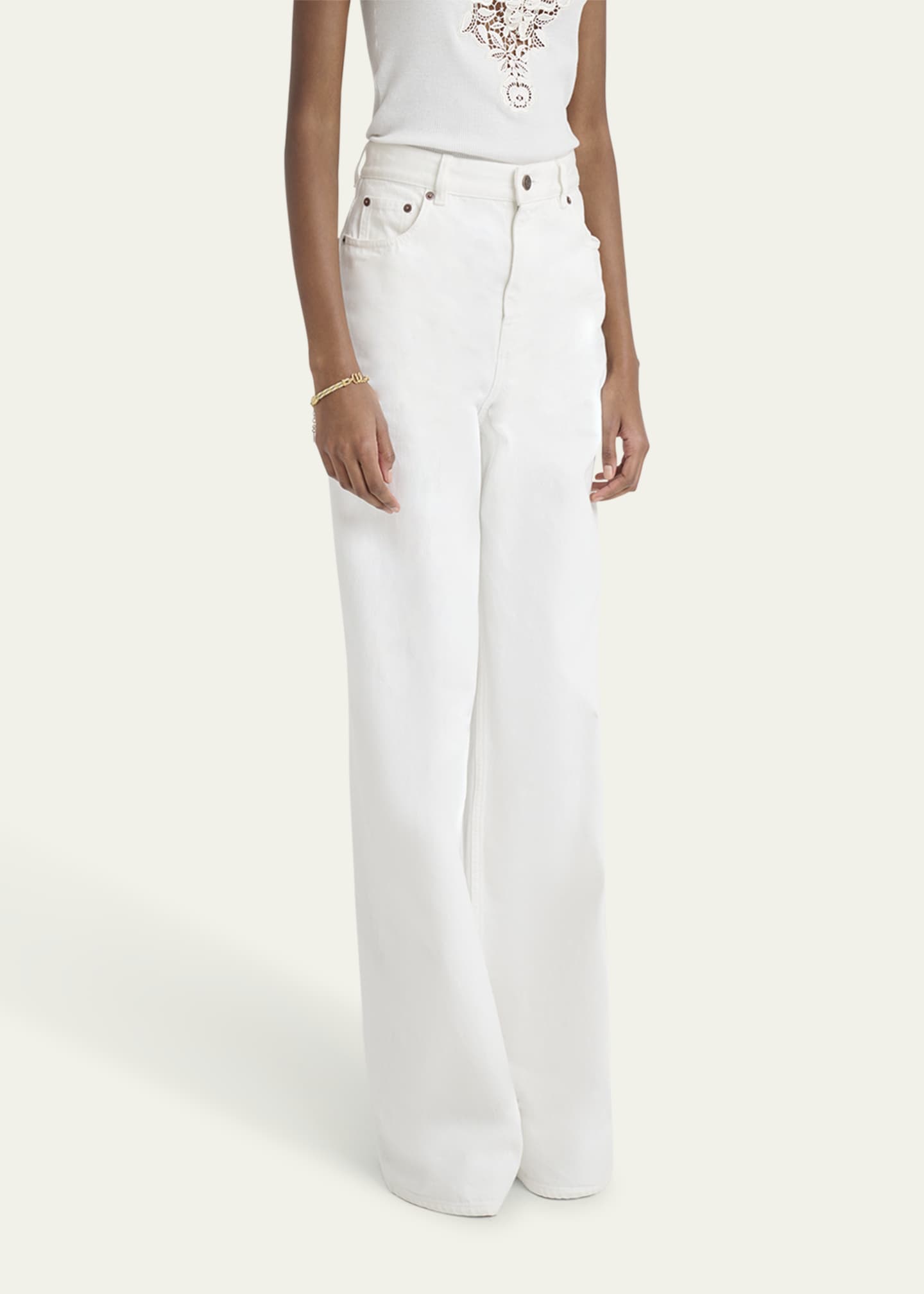 Chloe High-Rise White Denim Wide-Leg Palazzo Pants