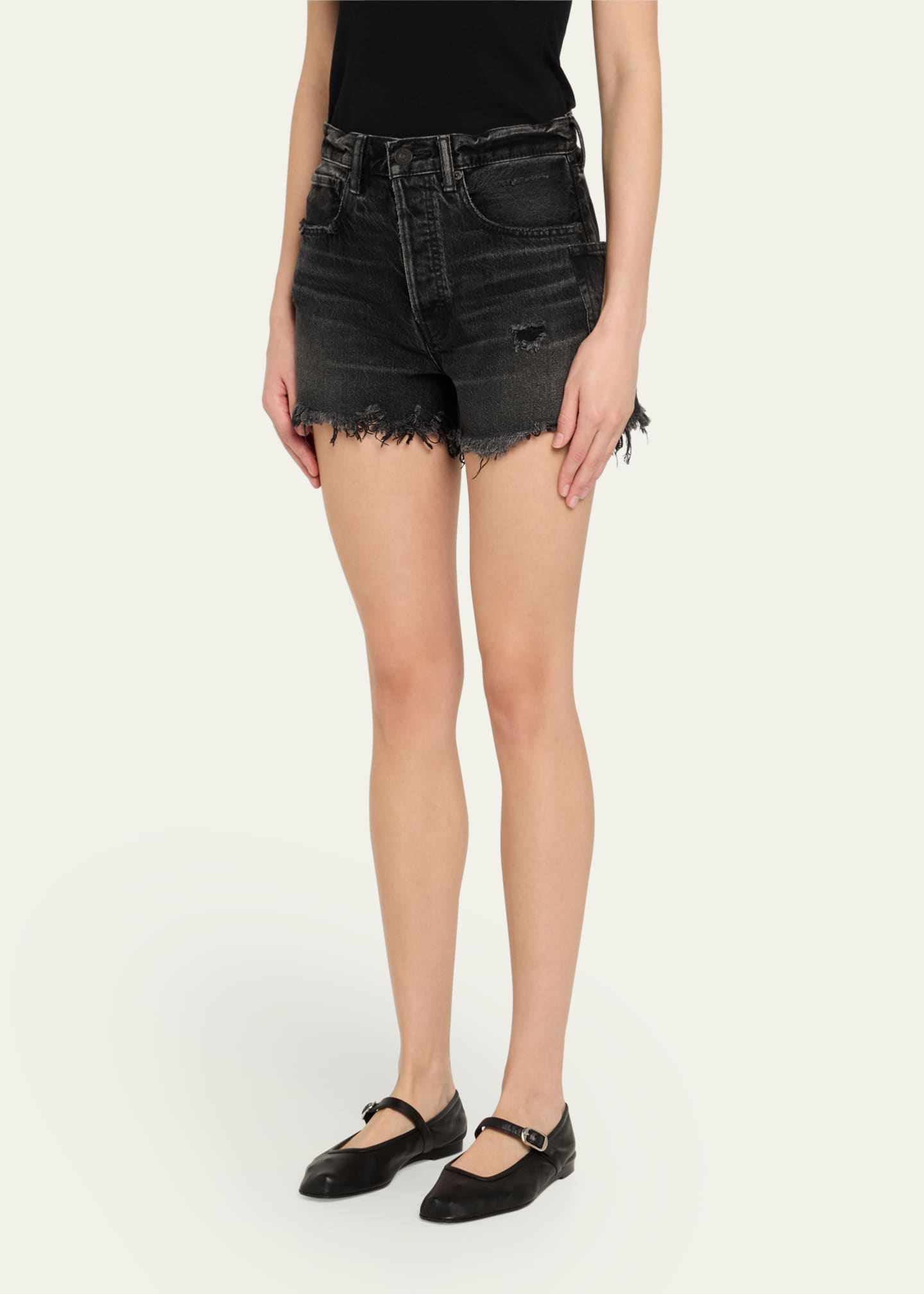 MOUSSY VINTAGE Harrington Distressed Denim Shorts Image 4 of 5