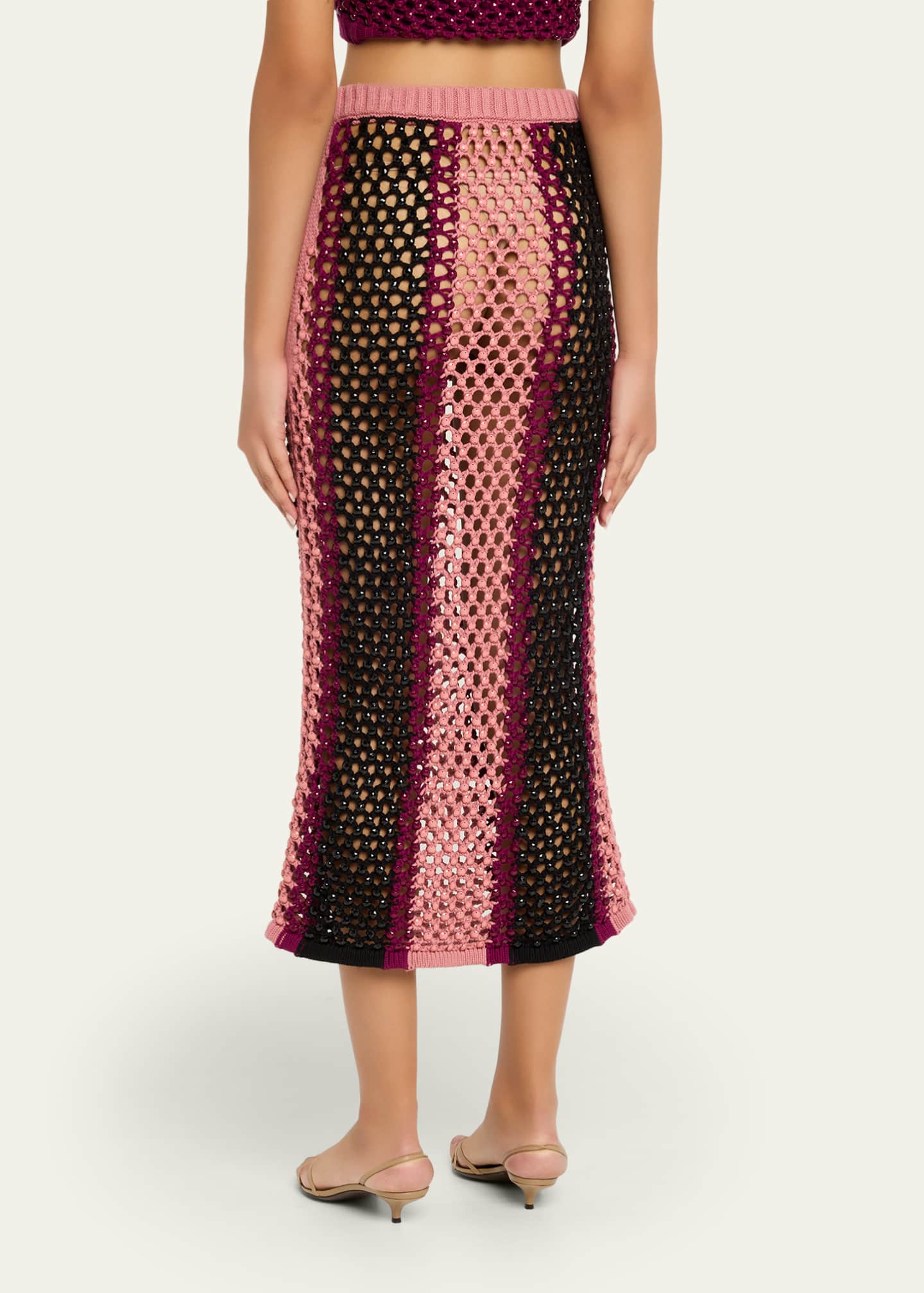 Diotima Spice Crystal Striped Crochet Knit Midi Skirt - Bergdorf