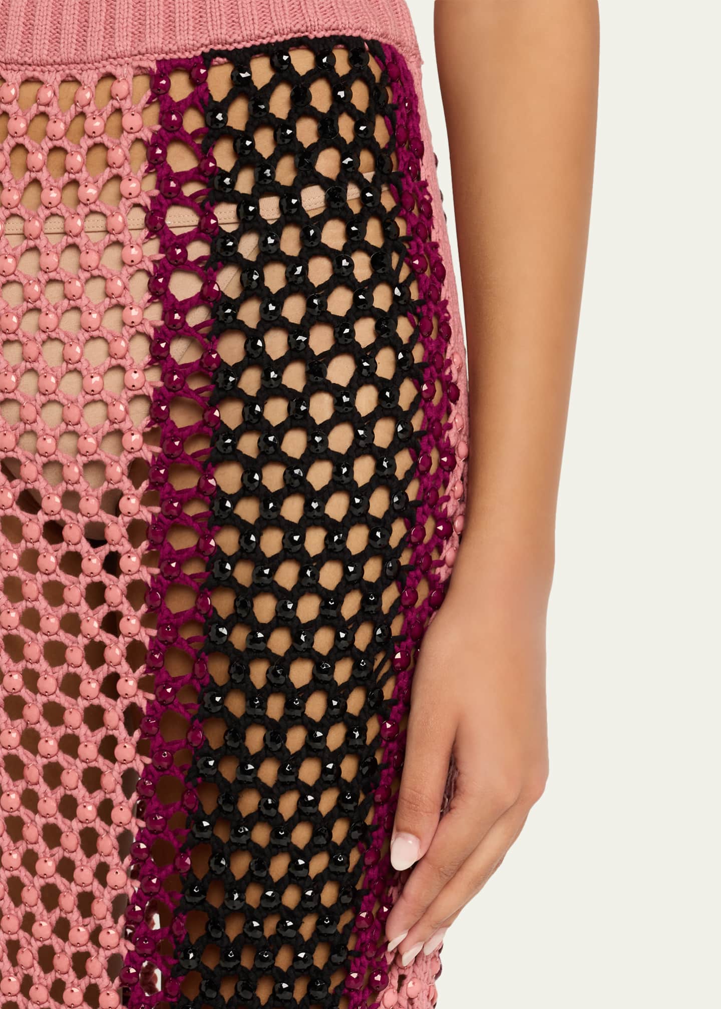 Diotima Spice Crystal Striped Crochet Knit Midi Skirt - Bergdorf