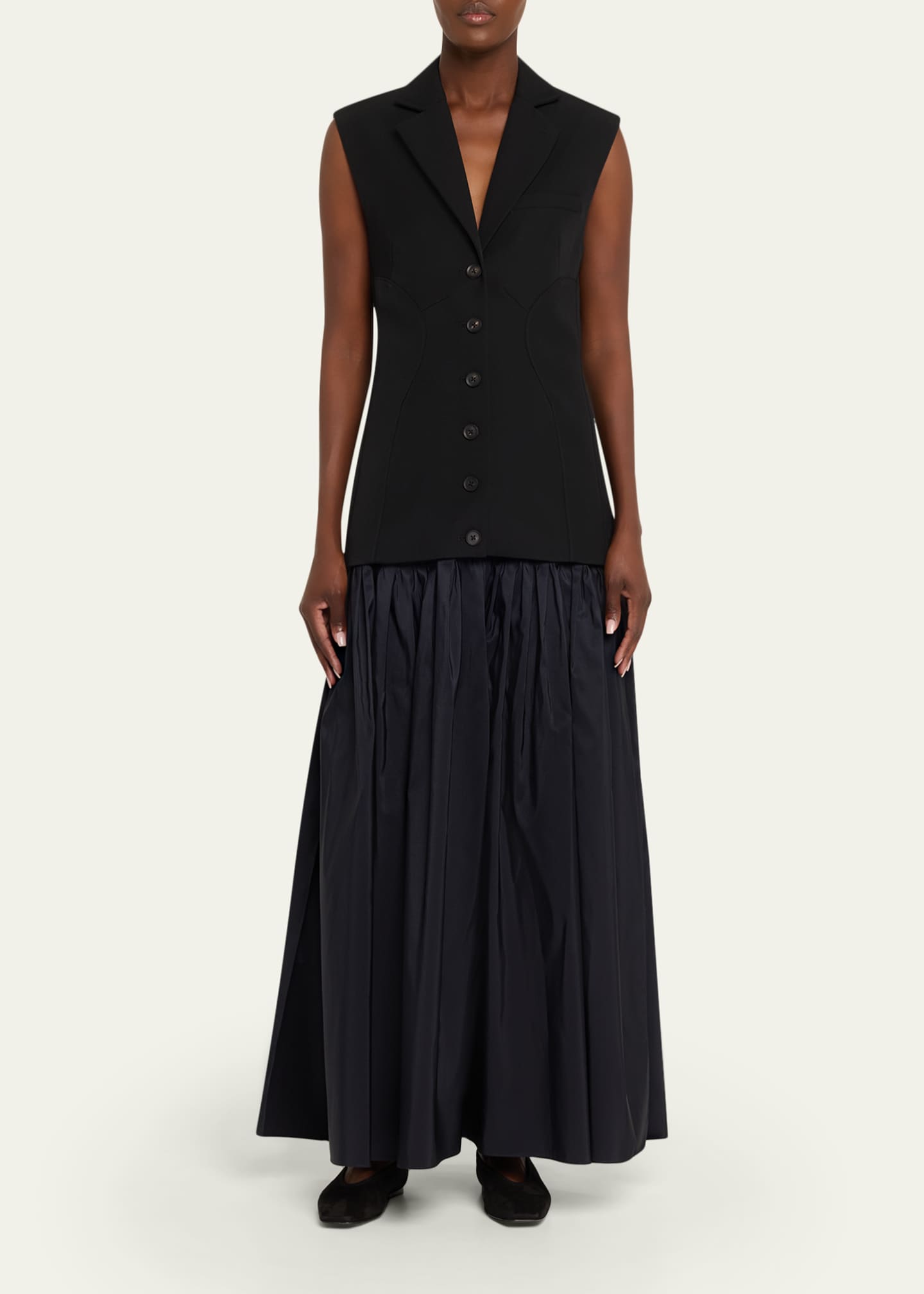 Sleeveless Waistcoat Silk Faille Maxi Dress