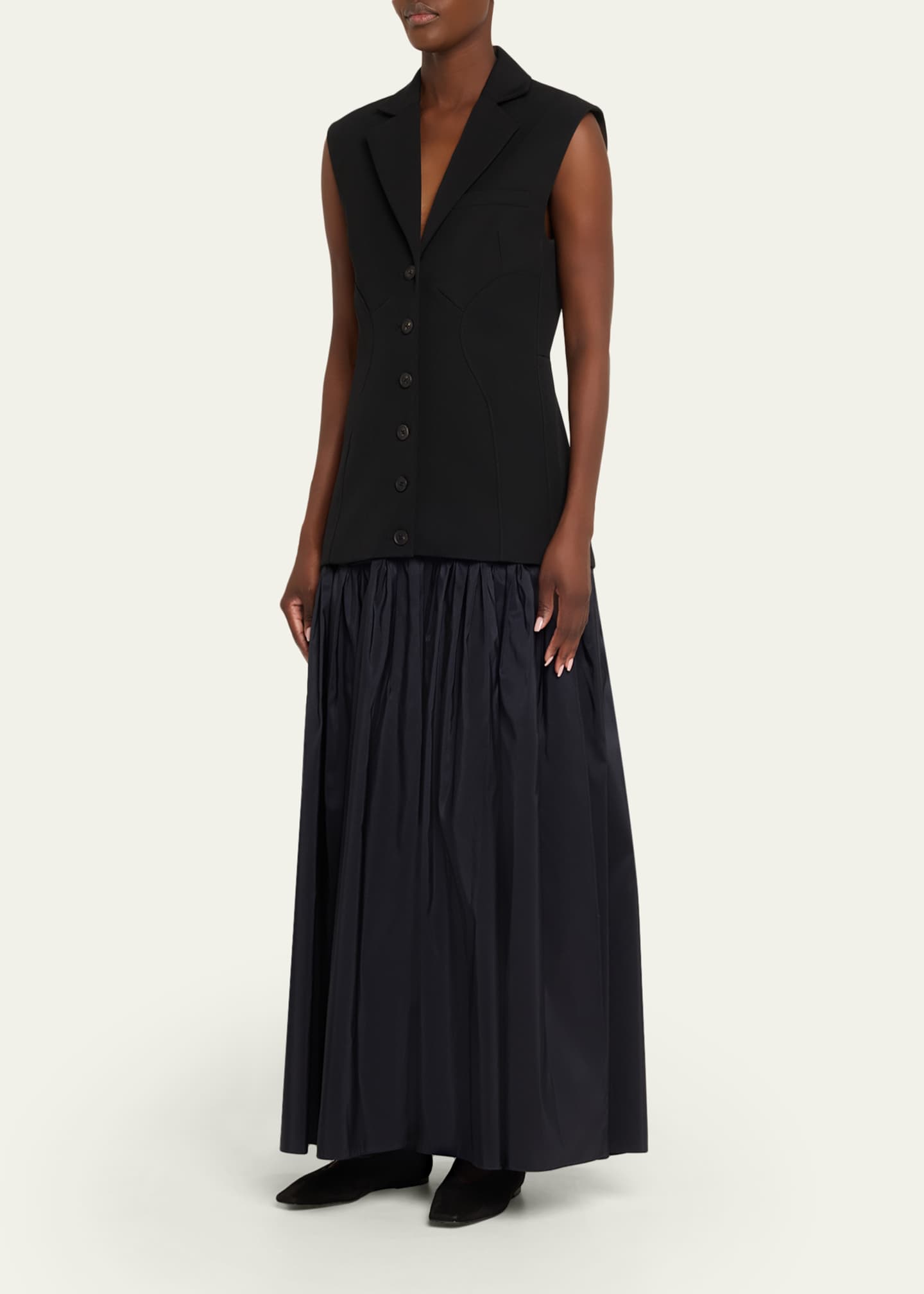 Sleeveless Waistcoat Silk Faille Maxi Dress
