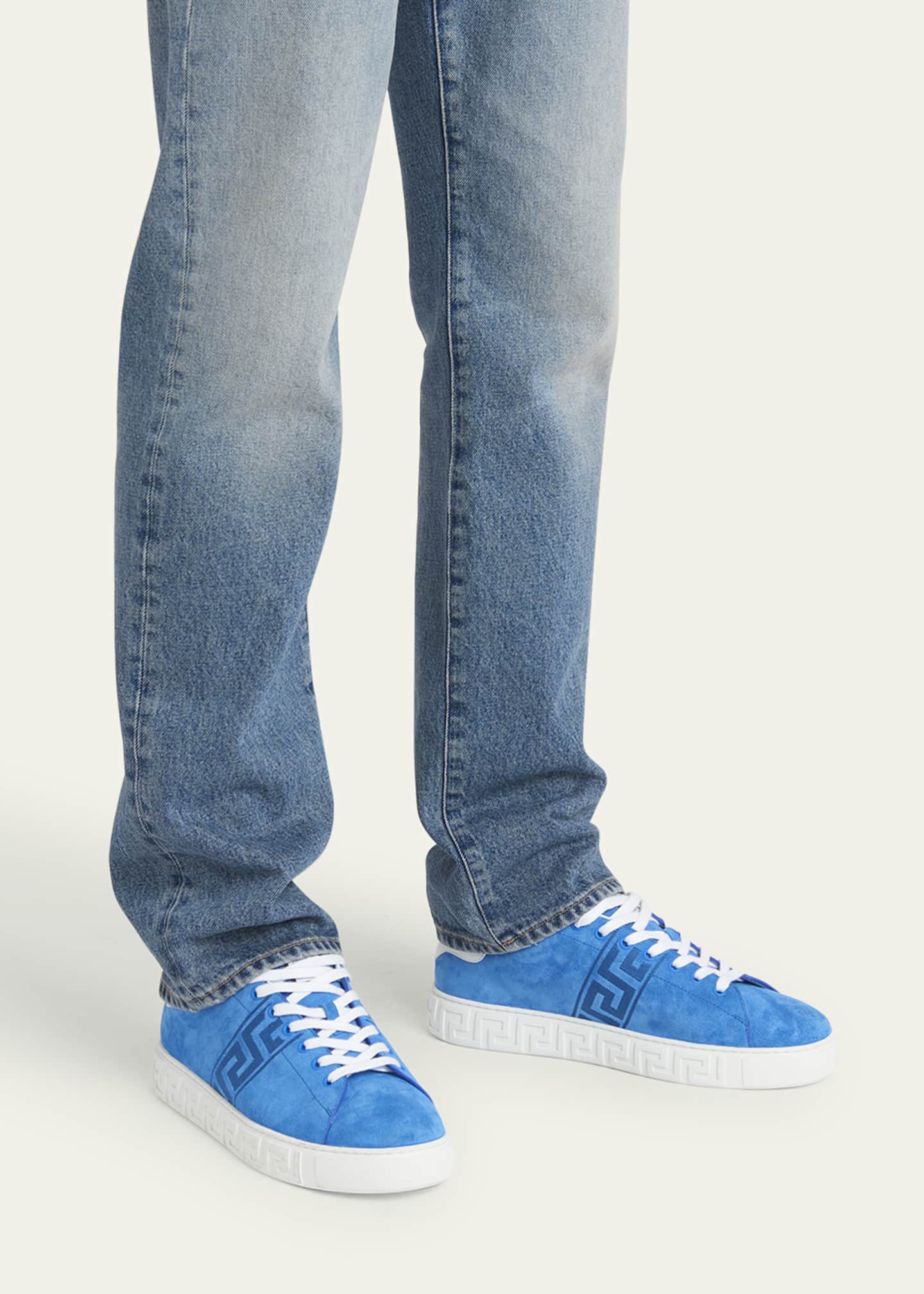Versace Men's La Greca Greek Key Suede Low-Top Sneakers Image 2 of 6