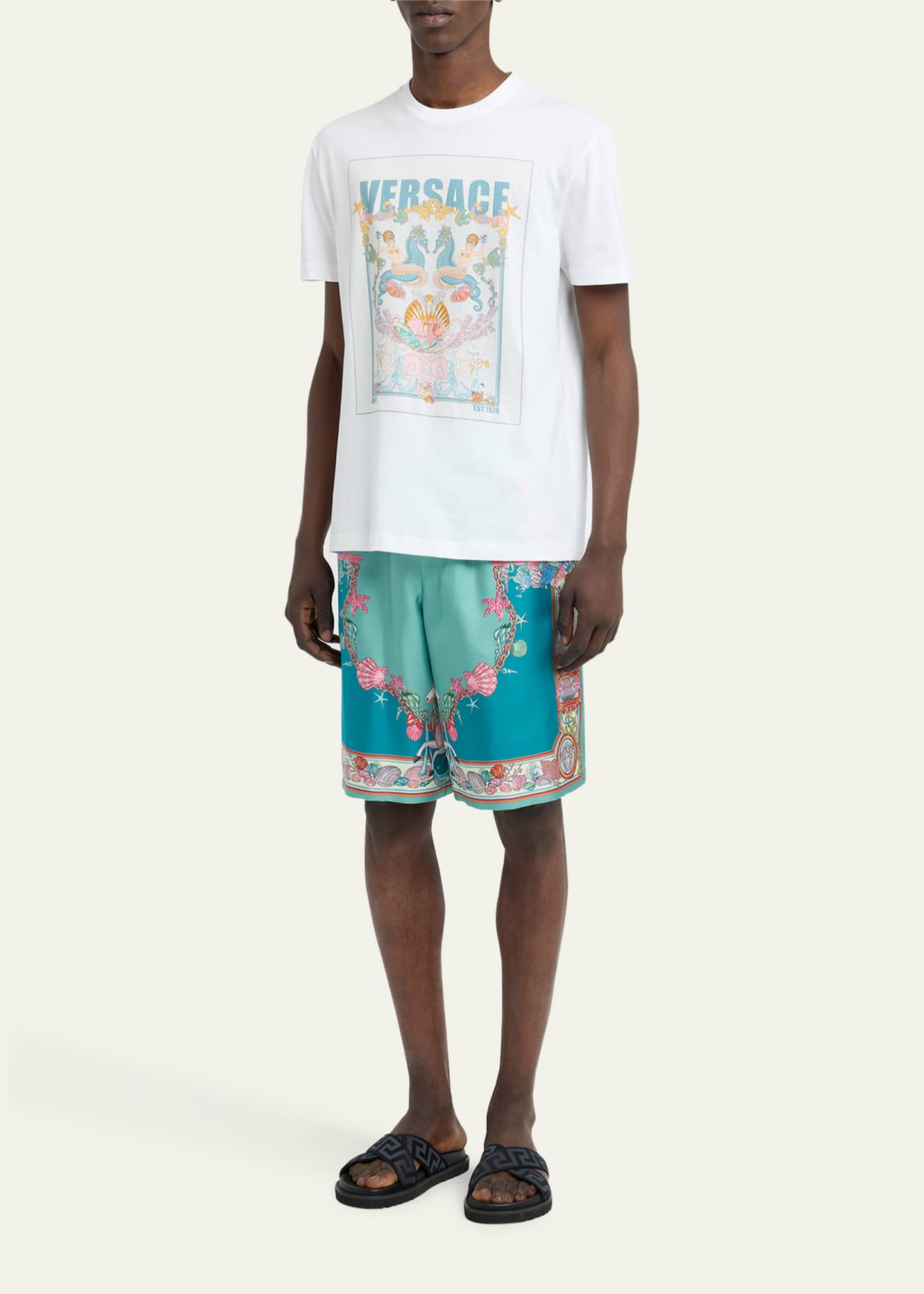 Versace Men's Greek Key Crisscross Slide Sandals Image 3 of 6