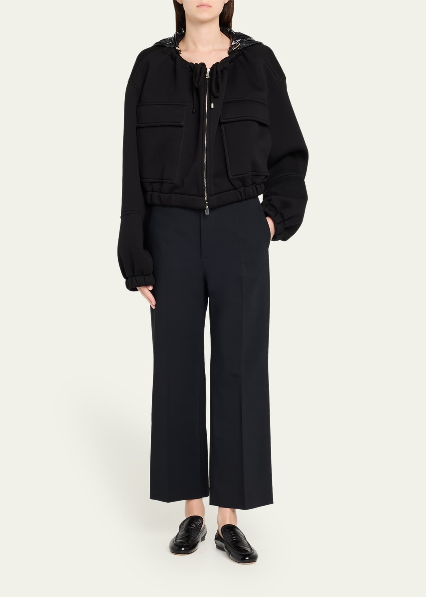 Zipped Drawstring Jacket with Detachable Hood