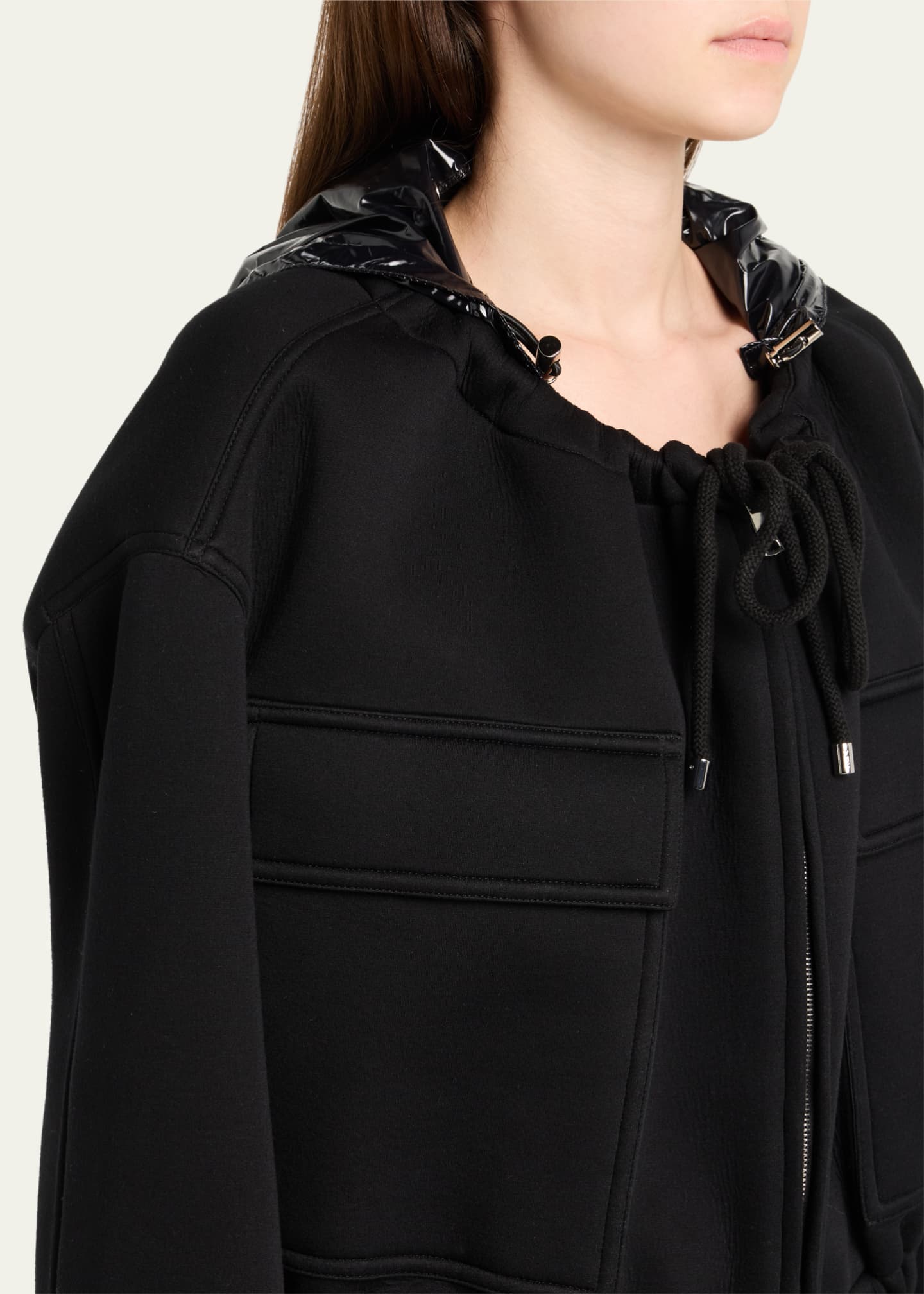 Zipped Drawstring Jacket with Detachable Hood
