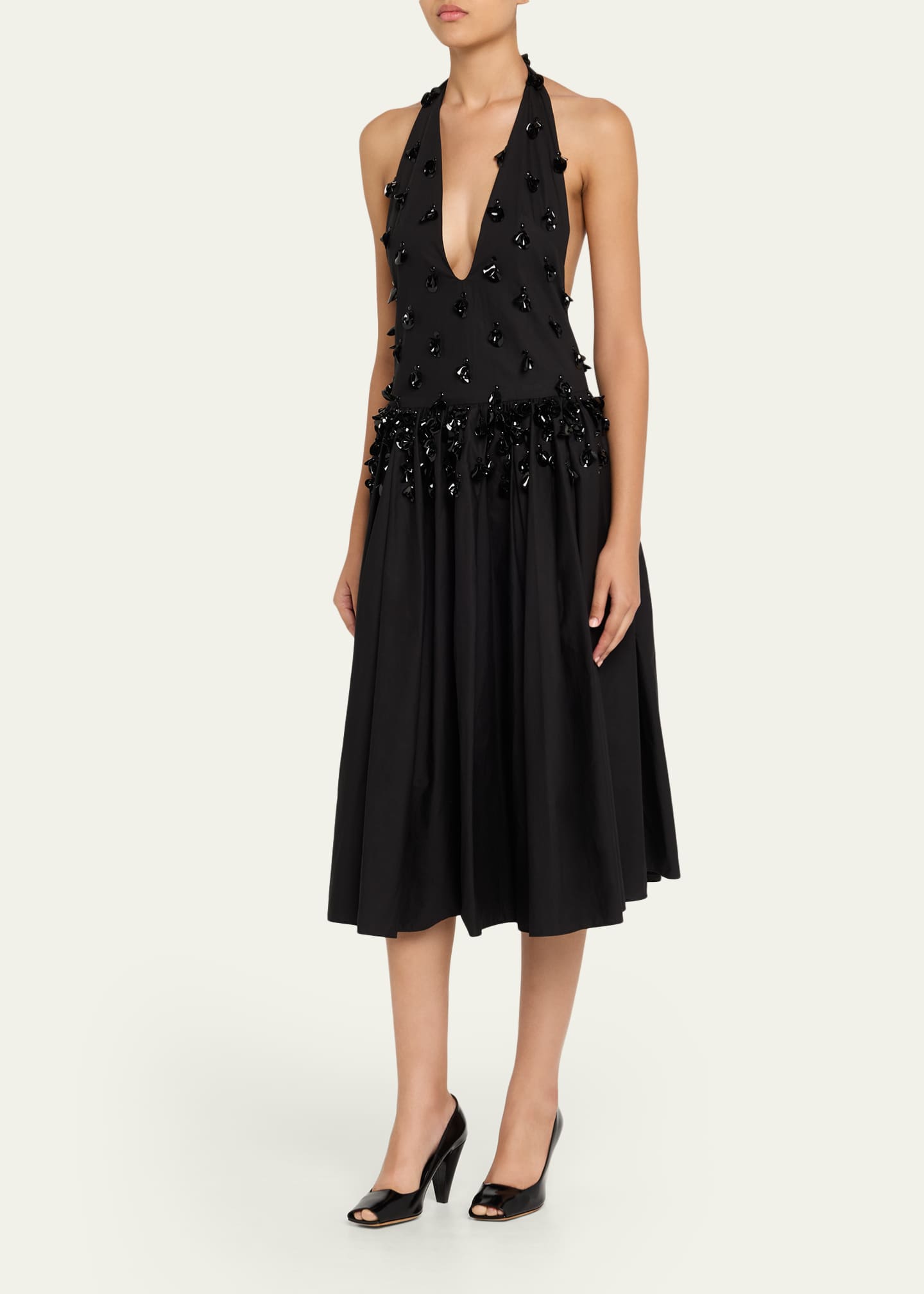 Nuit Embellished Plunging Halter Drop-Waist Gown