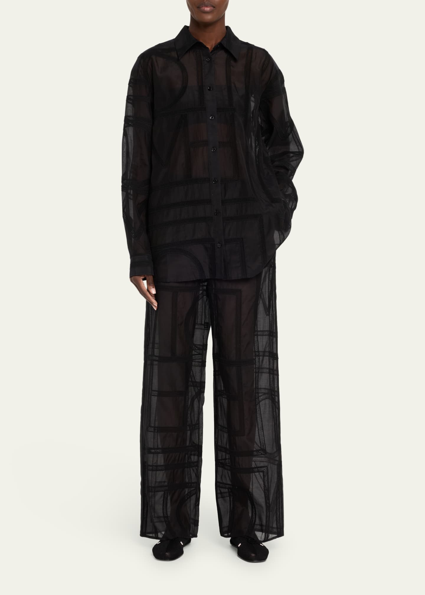 Toteme Monogram Crochet Embroidered Classic Shirt Image 2 of 5