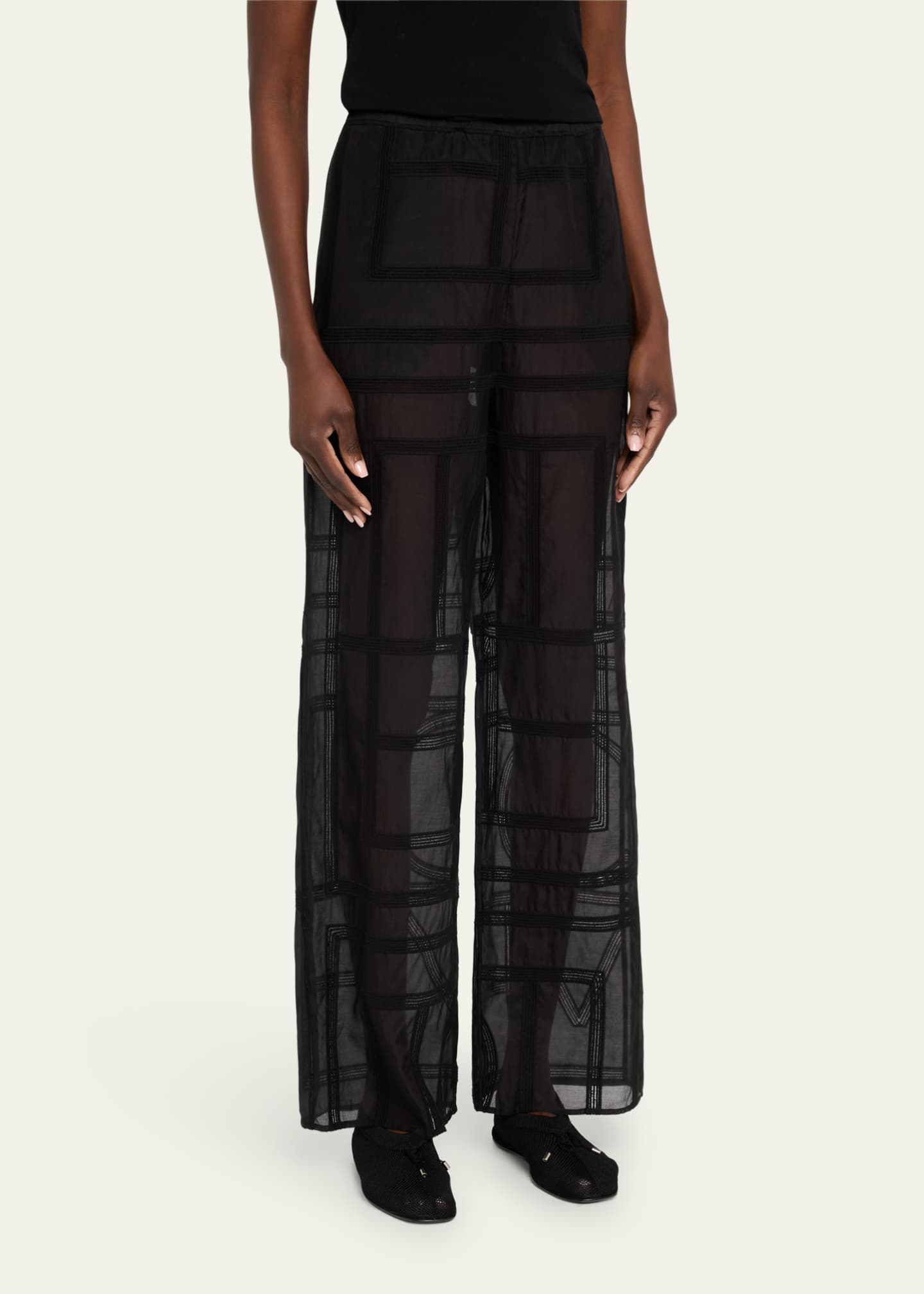 Toteme Monogram Crochet Straight-Leg Pajama Pants Image 3 of 4