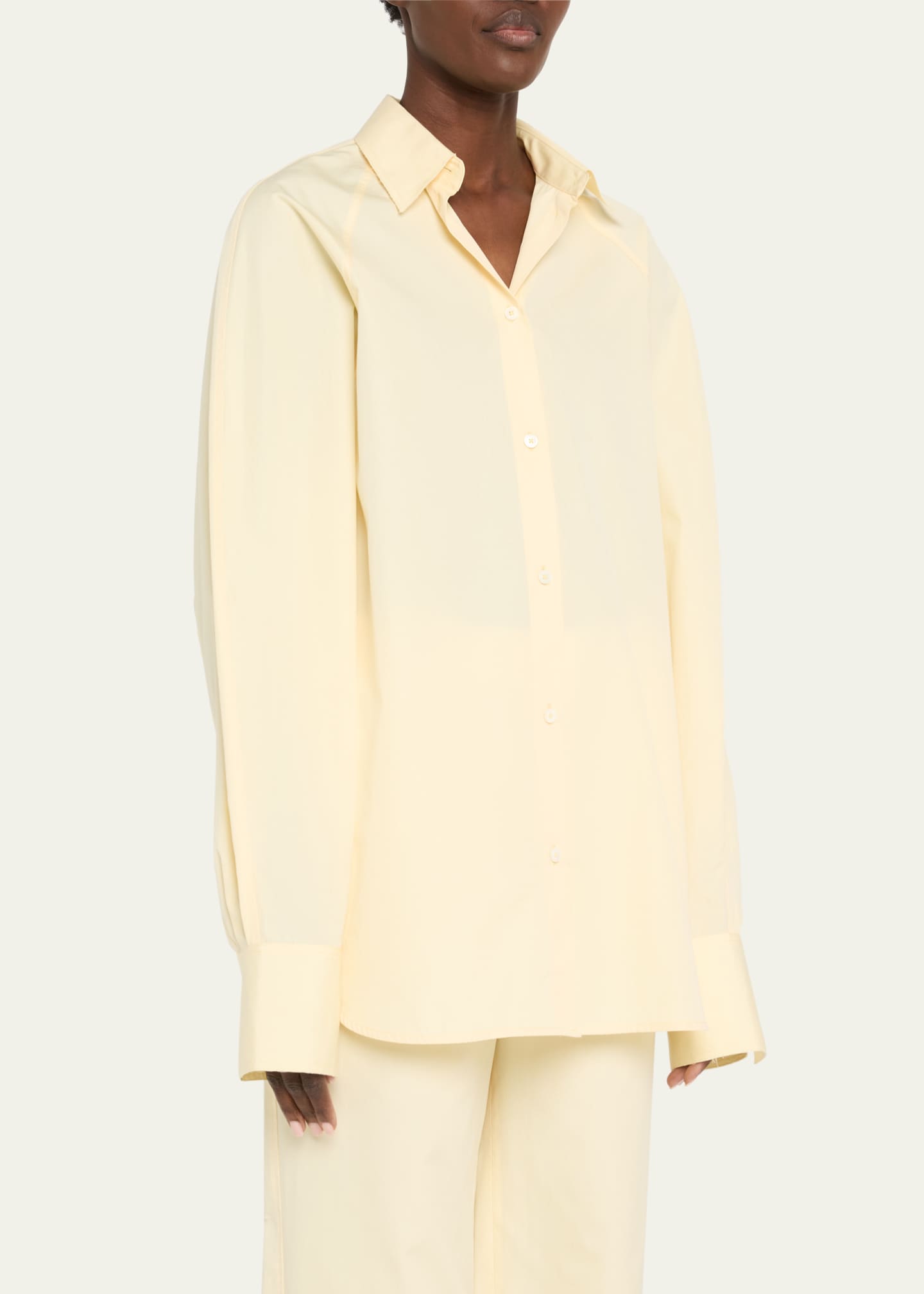 Toteme Raw-Edge Raglan-Sleeve Button-Down Shirt Image 4 of 5