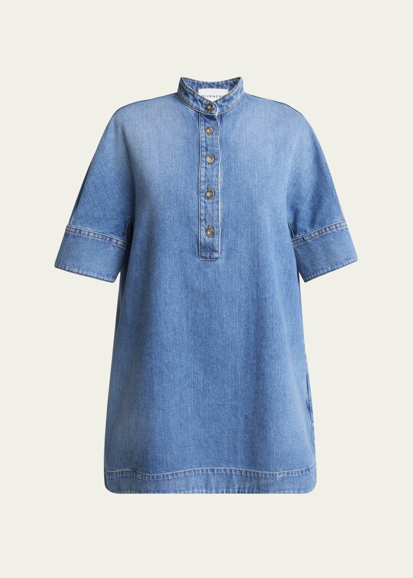 Givenchy Short-Sleeve Denim A-Line Mini Dress - Bergdorf Goodman