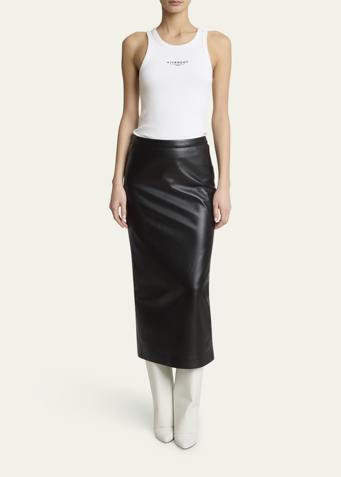 Givenchy Leather Godet-Back Midi Pencil Skirt Image 2 of 5