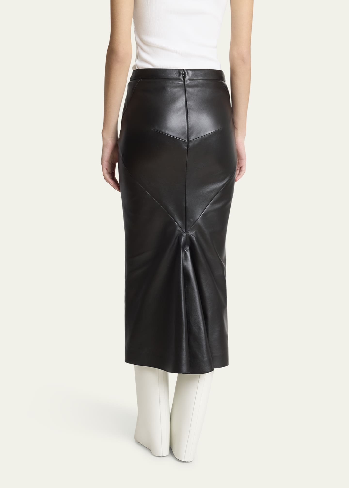 Givenchy Leather Godet-Back Midi Pencil Skirt Image 3 of 5