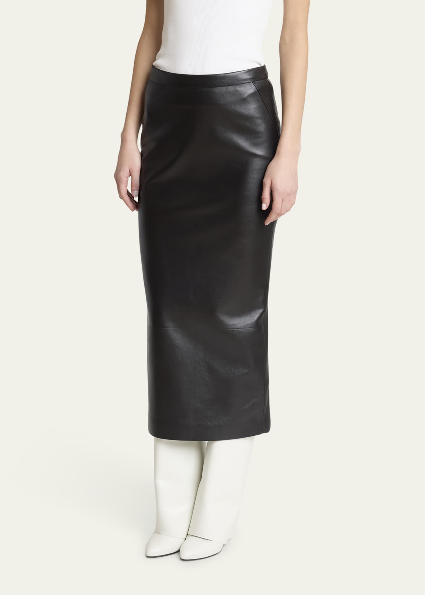 Givenchy Leather Godet-Back Midi Pencil Skirt Image 4 of 5