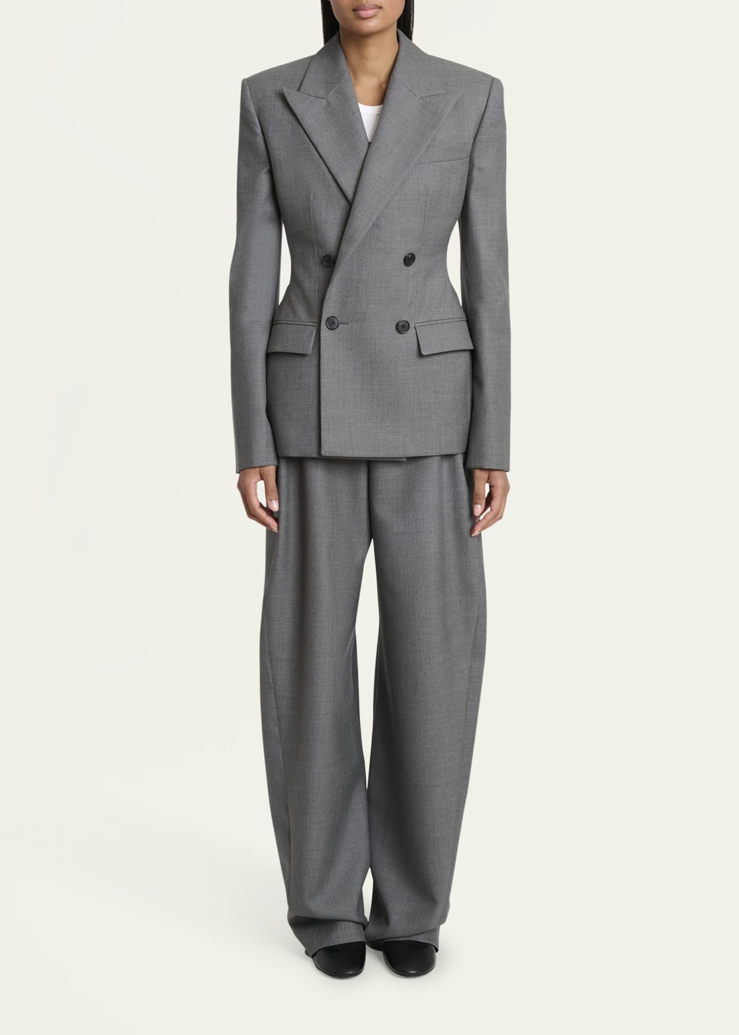 Double Breasted Slim Fit Wool Blazer