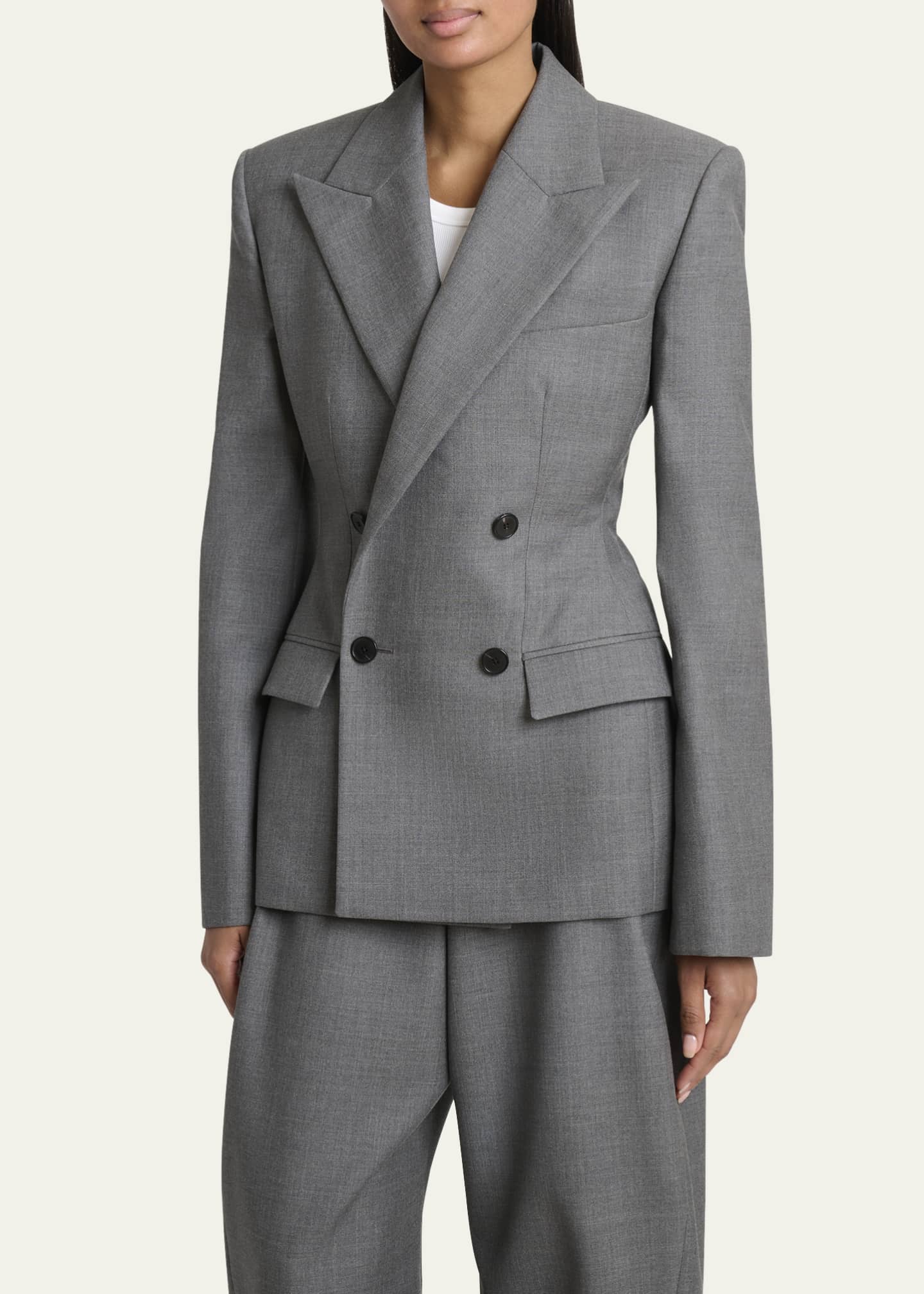 Double Breasted Slim Fit Wool Blazer