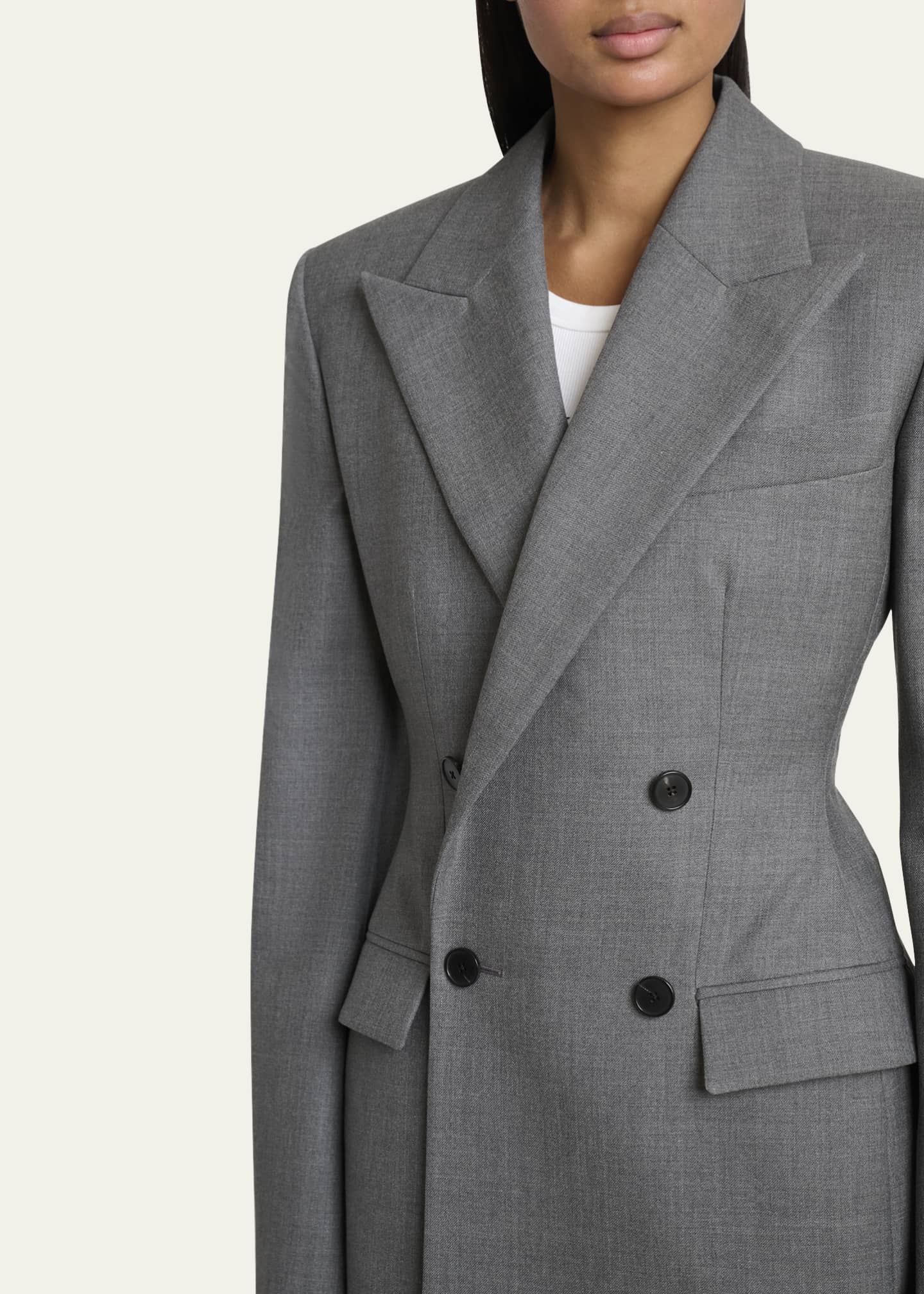 Double Breasted Slim Fit Wool Blazer