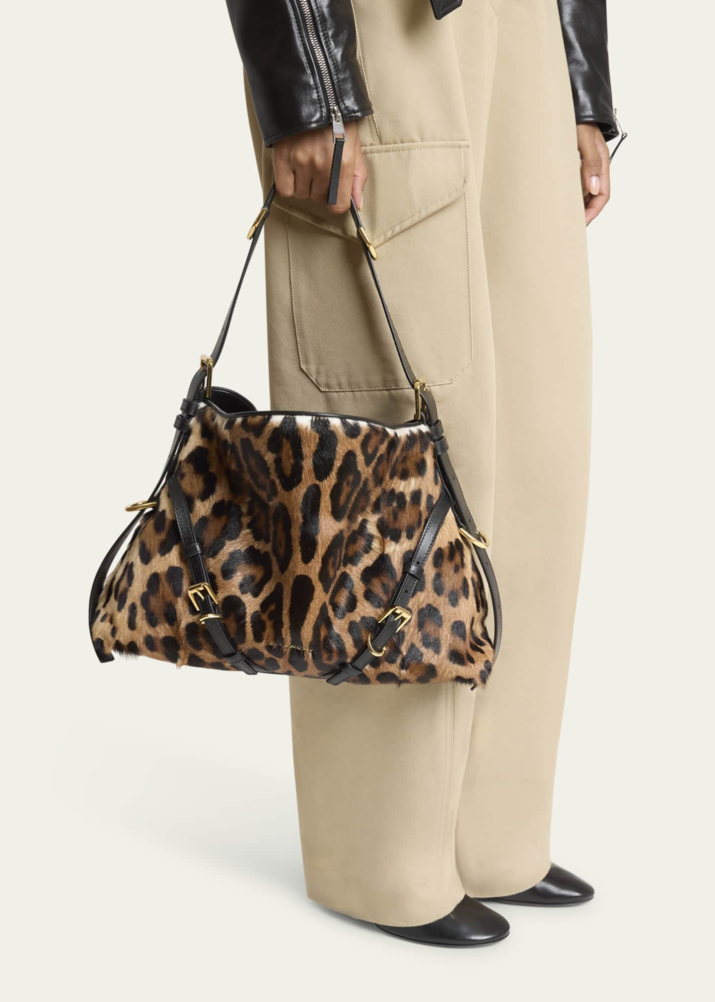 Givenchy Voyou Medium Leopard-Print Goat Hair Shoulder Bag