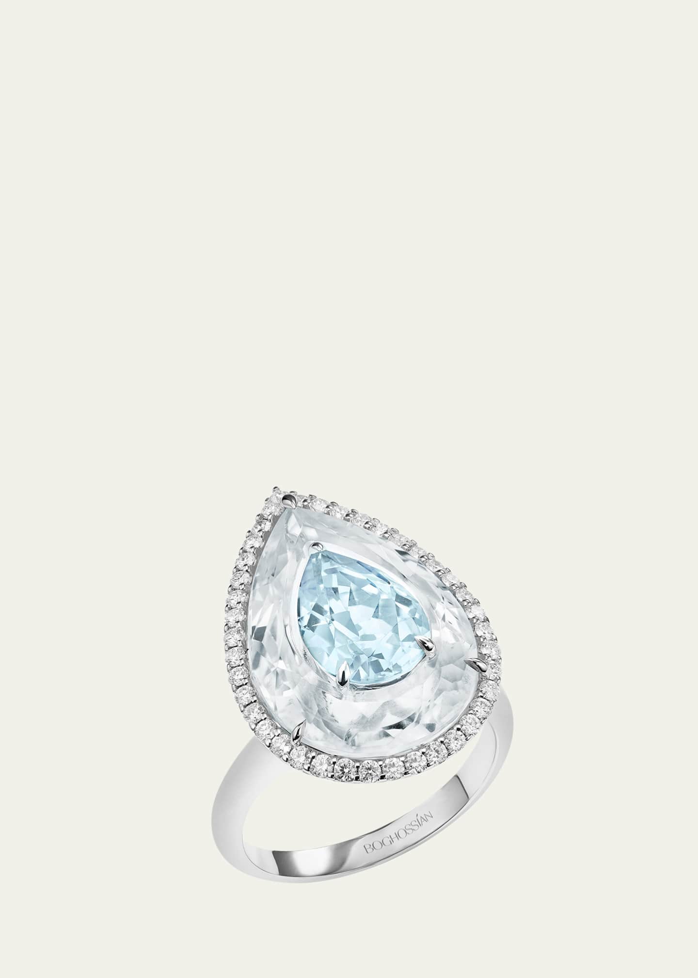 Boghossian Inlay Shine 18K White Gold Aquarmarine and Rock Crystal Ring