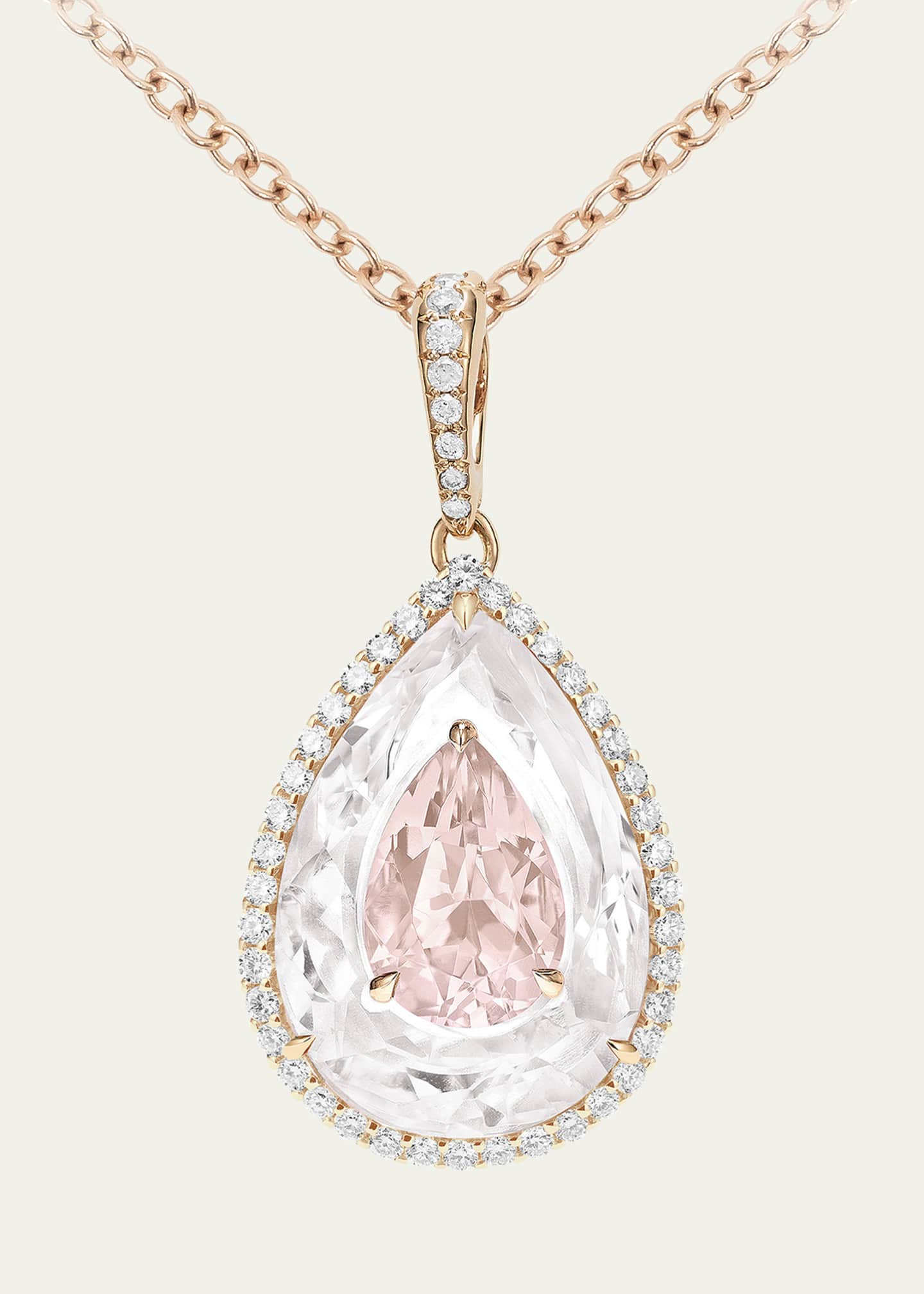 Boghossian 18K Rose Gold Inlay Shine Pendant with Morganite, Rock Crystal and Diamonds