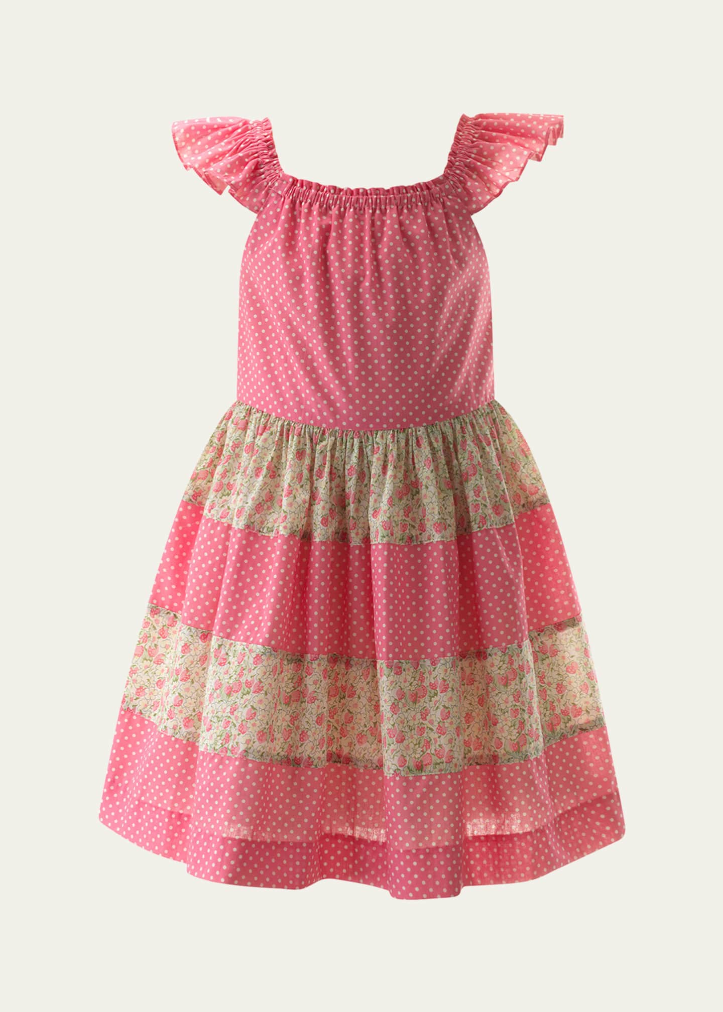 Rachel Riley Girl's Strawberry & Polka Dot Tiered Dress, Size 2-10 Image 1 of 2