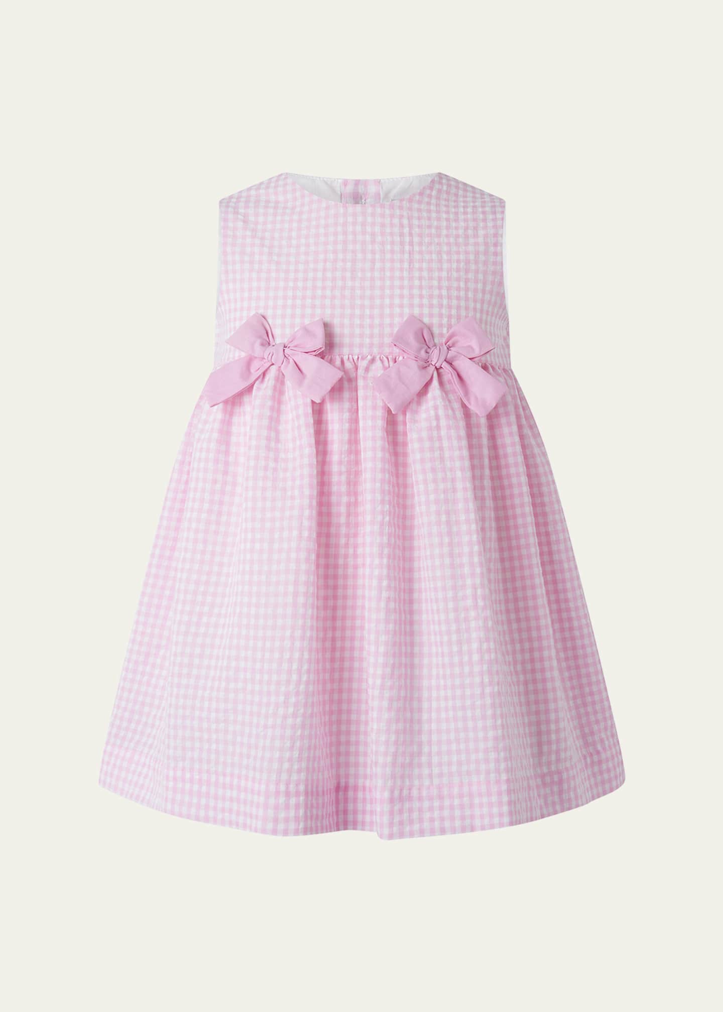 Rachel Riley Girl's Gingham-Print Bow Dress W/ Bloomers, Size 6M-24M Image 1 of 2