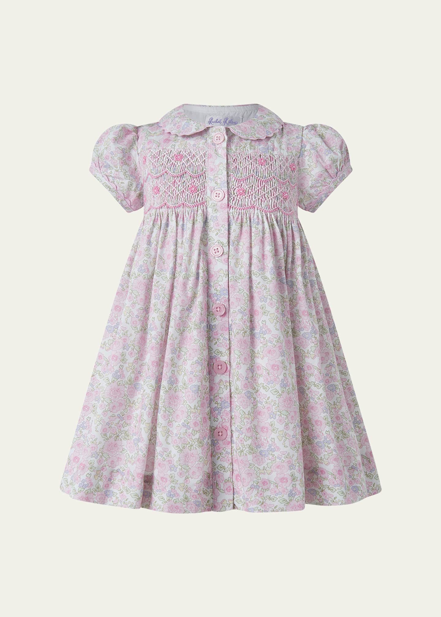 Rachel Riley Girl's Ditsy Smocked Button-Front Dress and Bloomers Set, Size 6M-24M Image 1 of 3