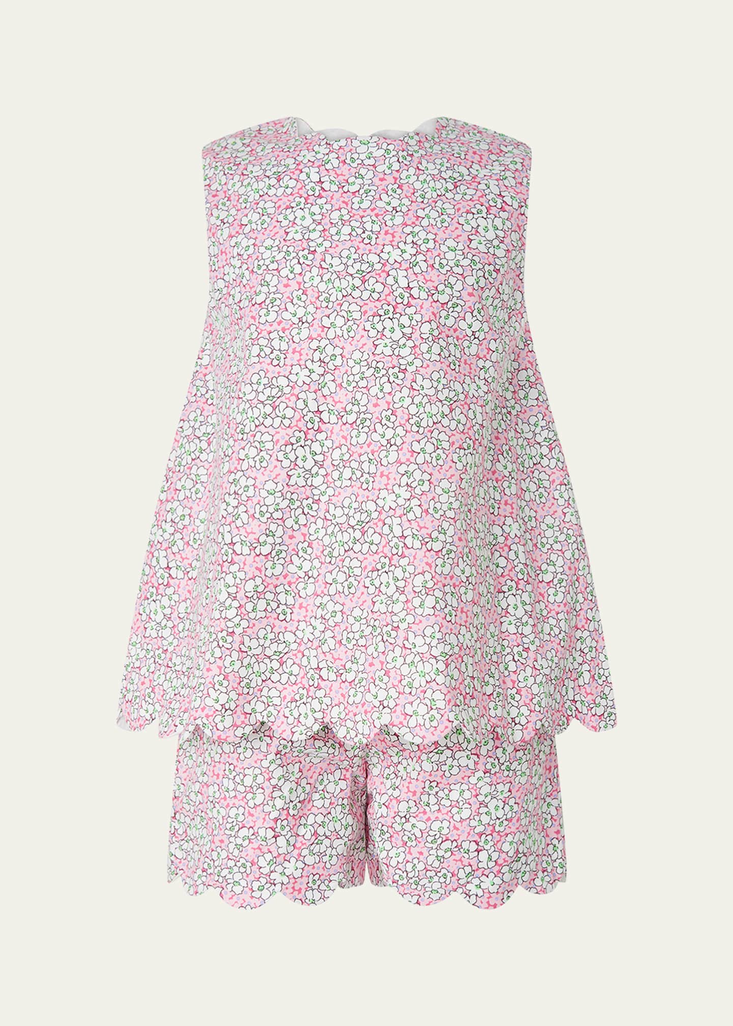Rachel Riley Girl's Scalloped Trim Floral-Print Top & Shorts Set, Size 2-14 Image 1 of 4