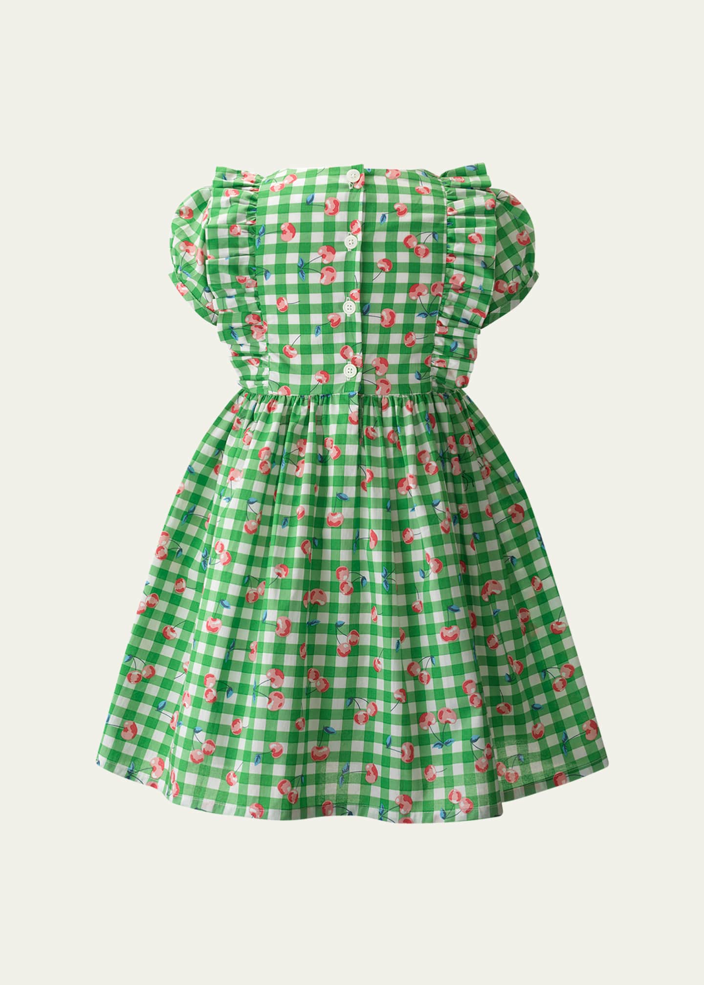 Rachel Riley Girl's Cherry Check Puff-Sleeve Dress, Size 2-10 Image 2 of 2