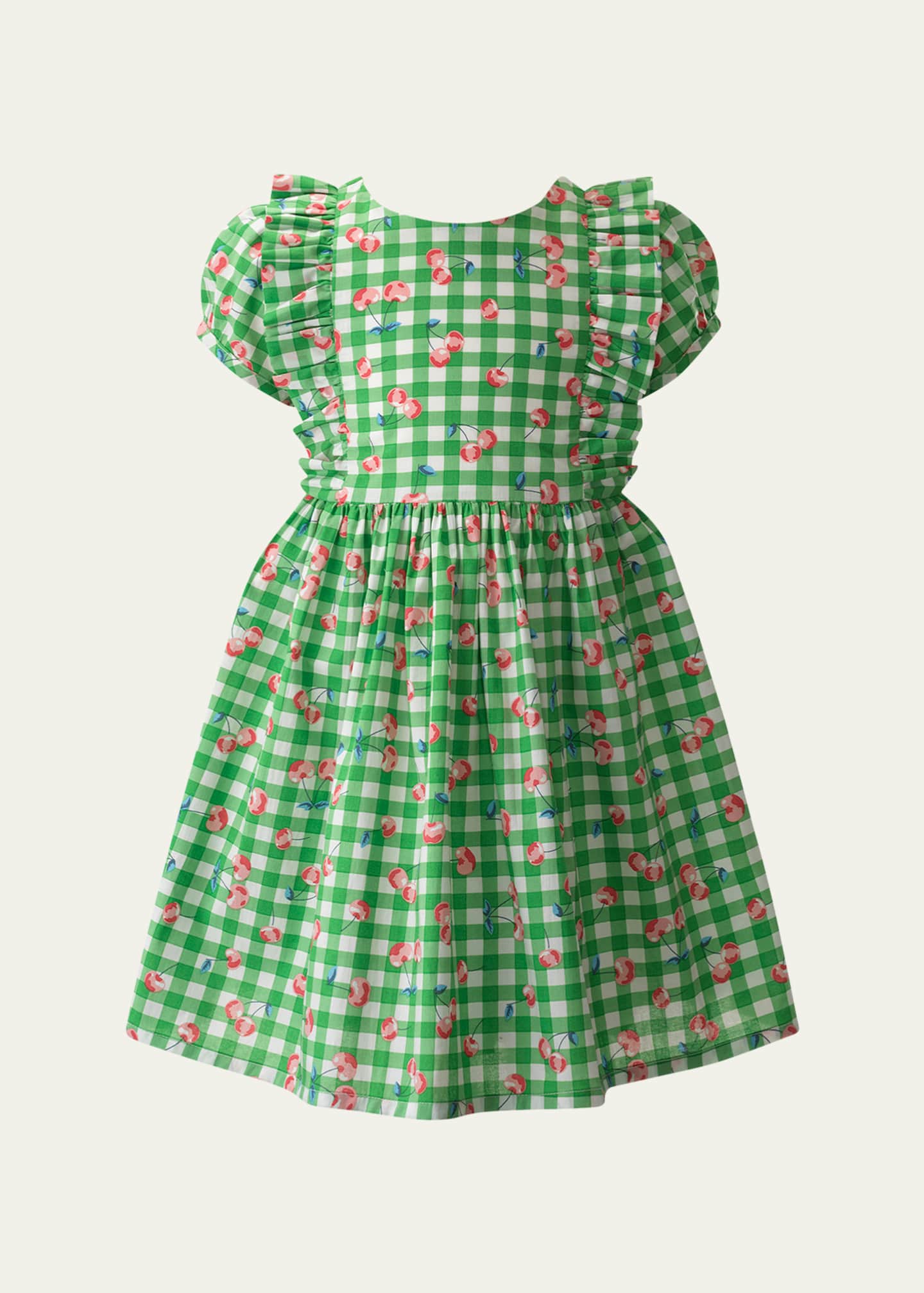 Rachel Riley Girl's Cherry Check Puff-Sleeve Dress, Size 2-10 Image 1 of 2