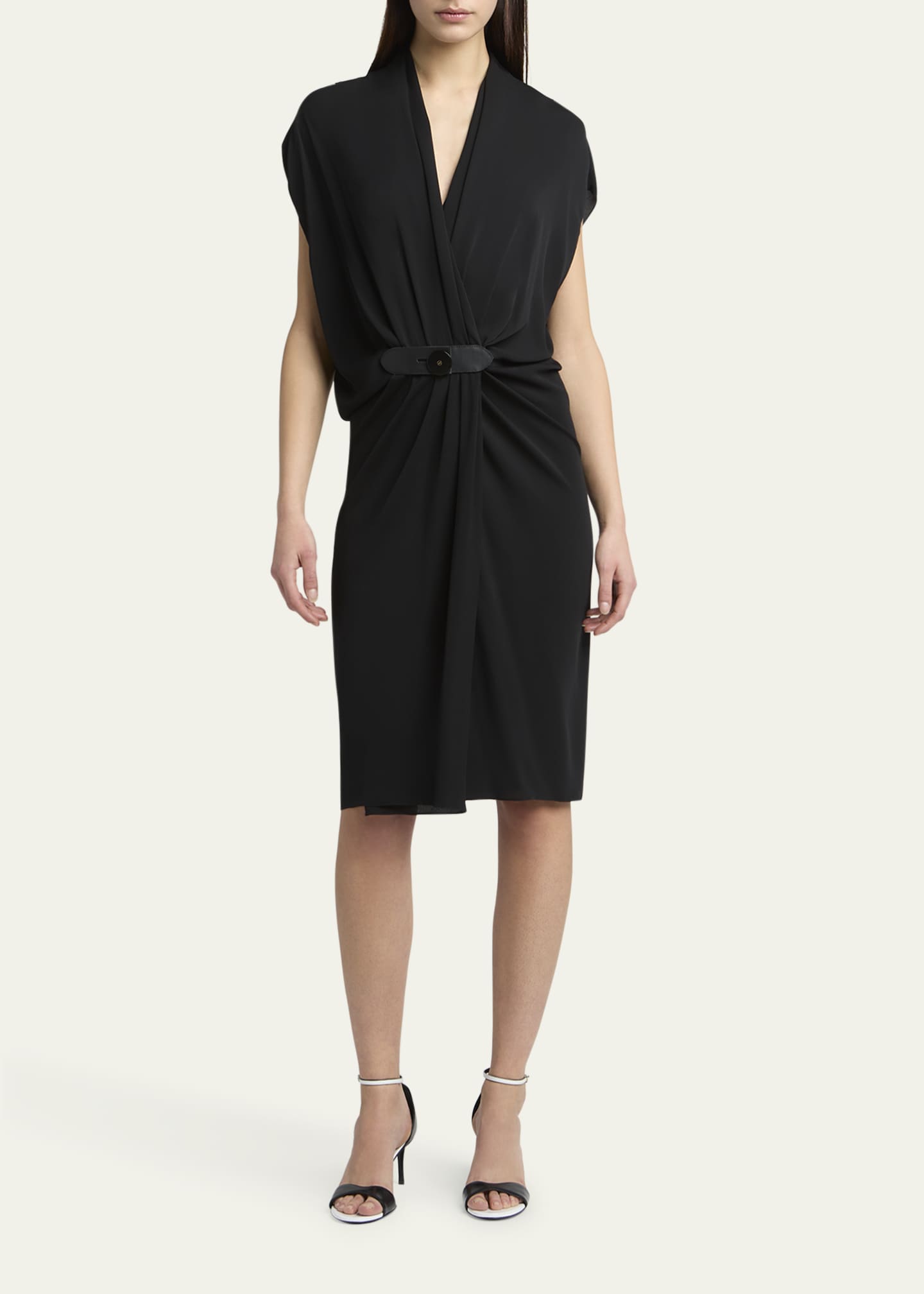 Giorgio Armani Gathered Leather Buckle Silk Dress Image 2 of 5