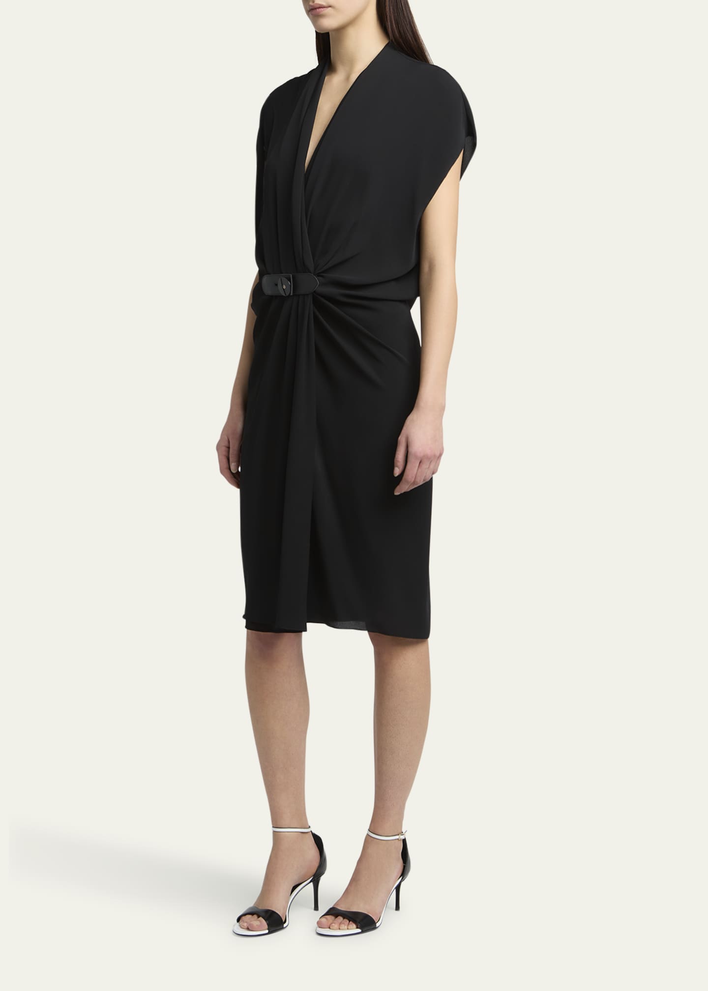 Giorgio Armani Gathered Leather Buckle Silk Dress Image 4 of 5