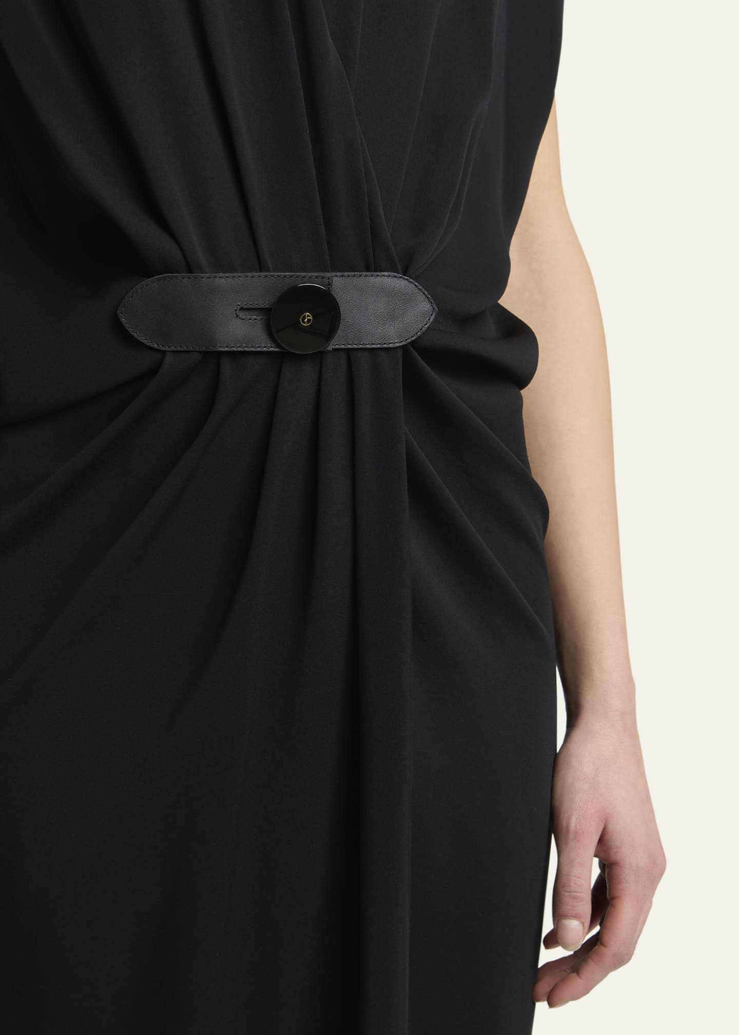 Giorgio Armani Gathered Leather Buckle Silk Dress Image 5 of 5