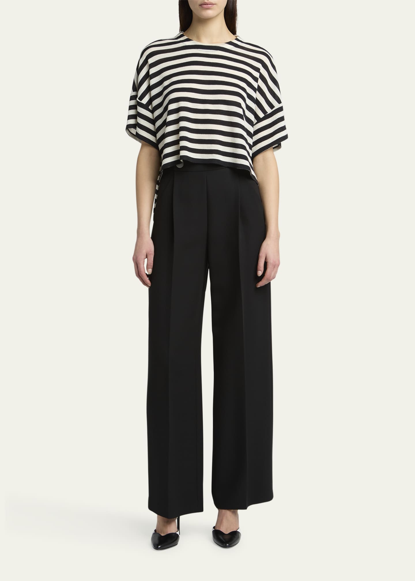 Giorgio Armani Pleated Wide-Leg Silk Cady Trousers Image 2 of 5