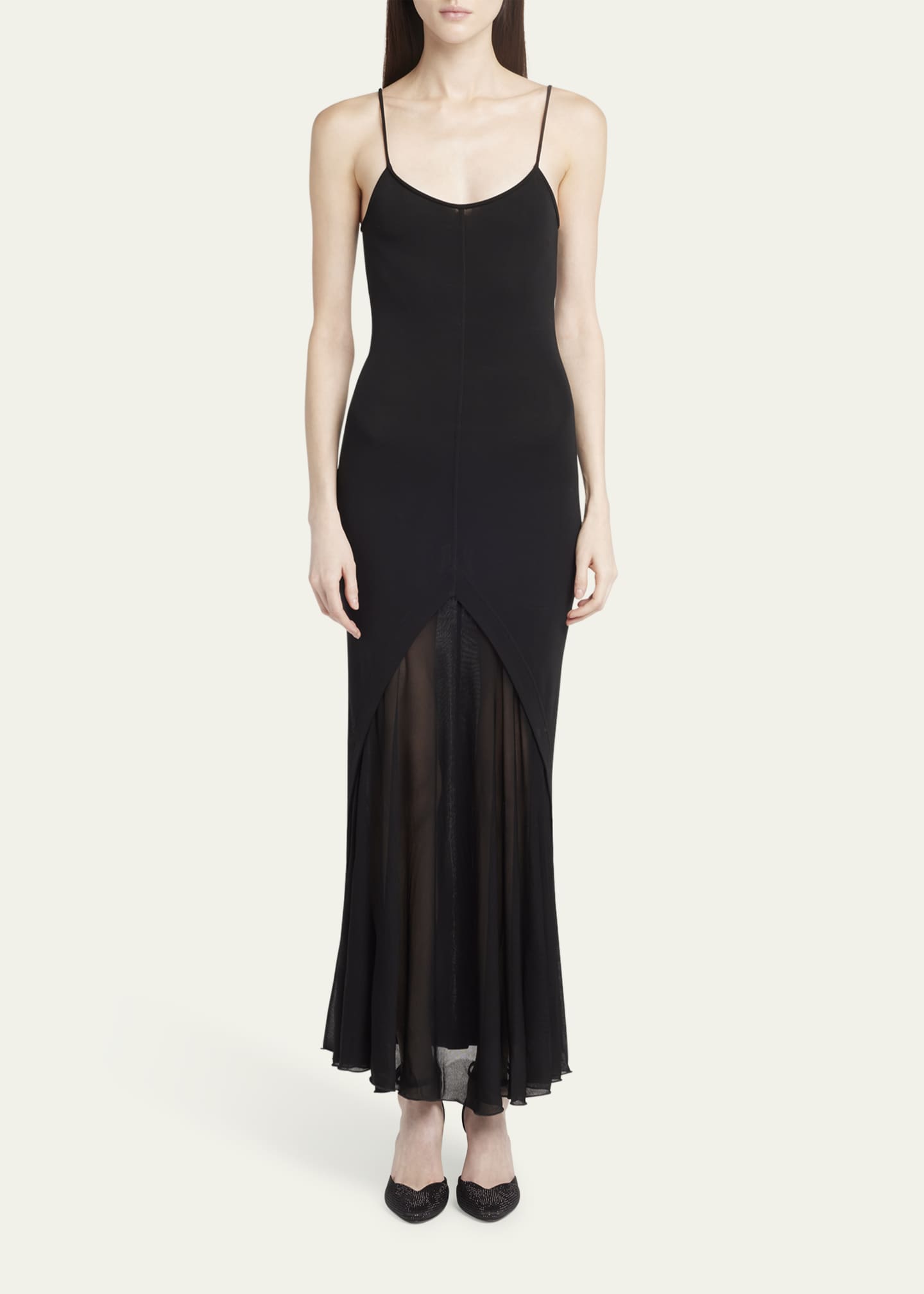 Giorgio Armani Sheer Skirt Panel Jersey Dress Image 2 of 5